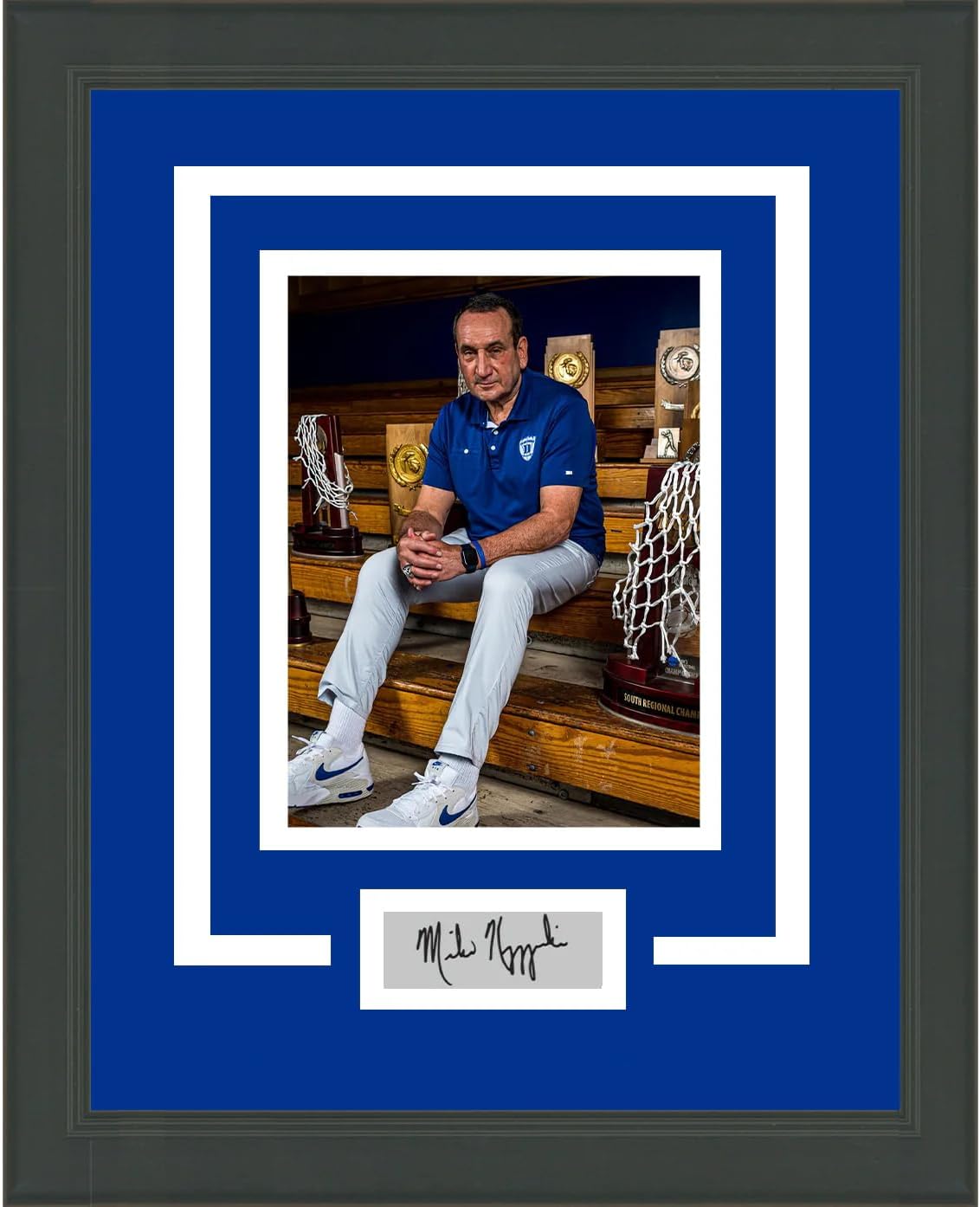 Framed Mike Coach K Krzyzewski Trophies Facsimile Laser Engraved Signature Auto Duke Blue Devils 11x14 Basketball Photo