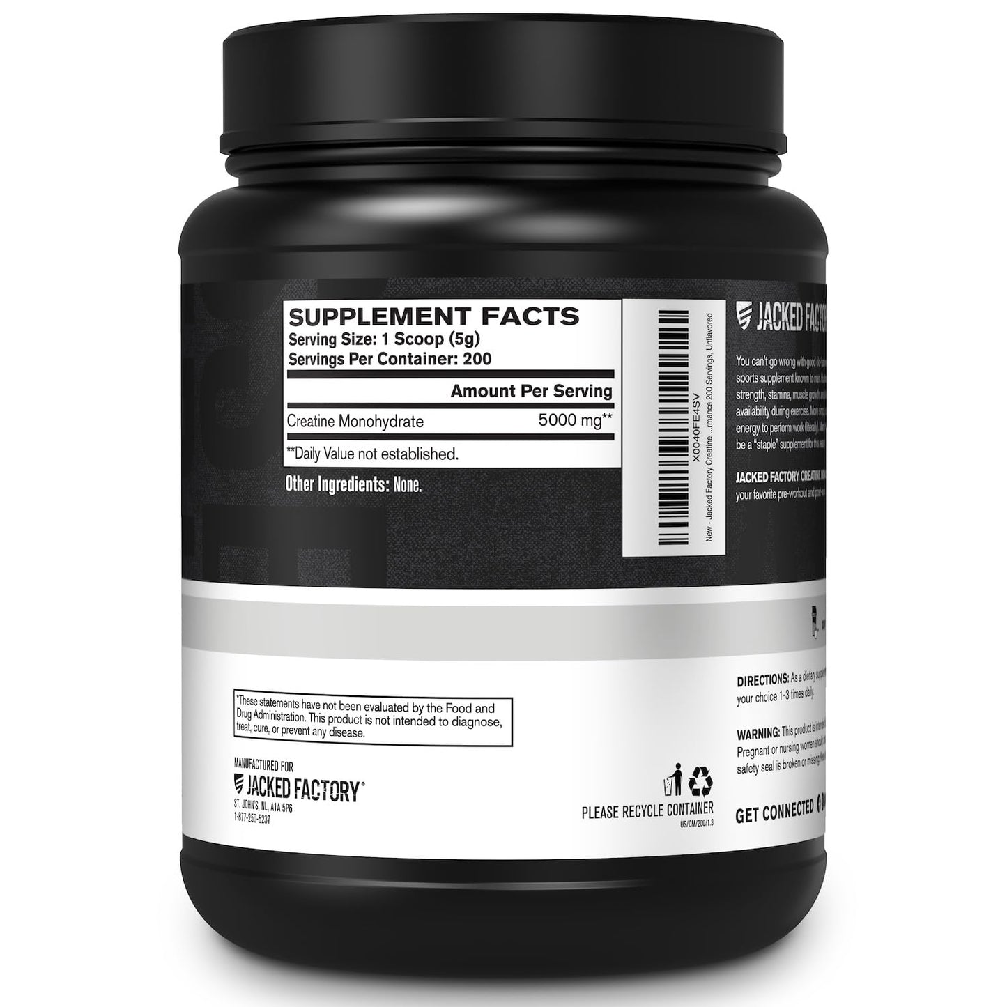 Jacked Factory Creatine Monohydrate Powder 150g - 5g Daily Creatine Supplement for Men and Women, Vegan-Friendly, Third-Party Tested - 30 Servings, Unflavored