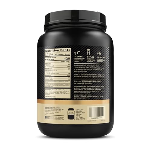 Optimum Nutrition Gold Standard 100% Whey Protein Powder, Vanilla Ice Cream, 1 Pound (Pack of 1)