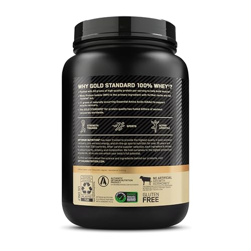 Optimum Nutrition Gold Standard 100% Whey Protein Powder, Vanilla Ice Cream, 1 Pound (Pack of 1)