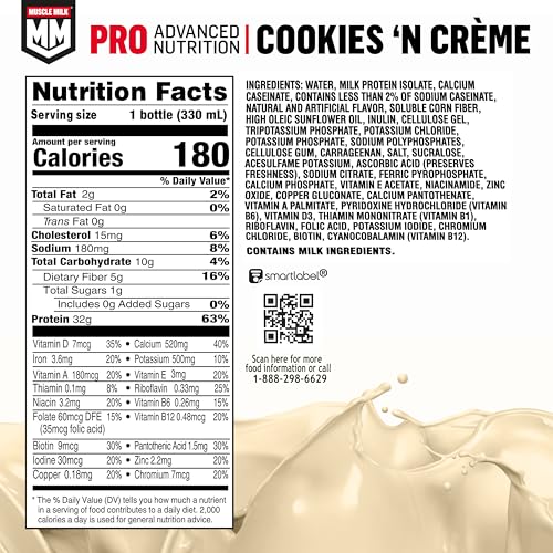 Muscle Milk Pro Advanced Nutrition Protein Shake, Knockout Chocolate, 11.16 Fl Oz (Pack of 12), 32g Protein, 1g Sugar, 16 Vitamins & Minerals, 5g Fiber, Workout Recovery, Energizing Snack, Packaging May Vary