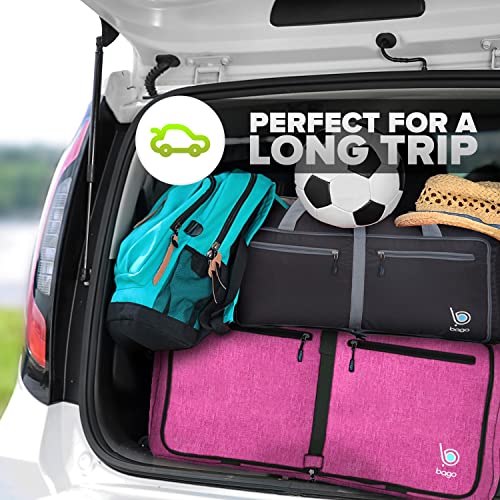 Bago Foldable Duffel Bags for Traveling Women & Men - 40L Sports Packable Duffle Bag for Travel with Shoe Compartment - Water Repellant, Heavy Duty, Lightweight Folding & Collapsible (SnowPink)