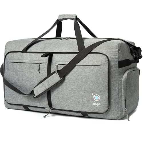 Bago Foldable Duffel Bags for Traveling Women & Men - 40L Sports Packable Duffle Bag for Travel with Shoe Compartment - Water Repellant, Heavy Duty, Lightweight Folding & Collapsible (SnowPink)