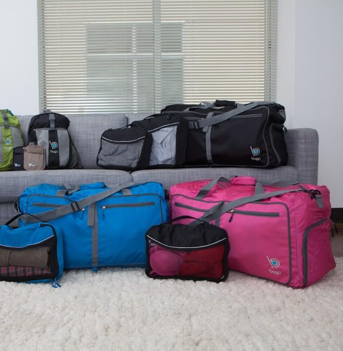 Bago Foldable Duffel Bags for Traveling Women & Men - 40L Sports Packable Duffle Bag for Travel with Shoe Compartment - Water Repellant, Heavy Duty, Lightweight Folding & Collapsible (SnowPink)