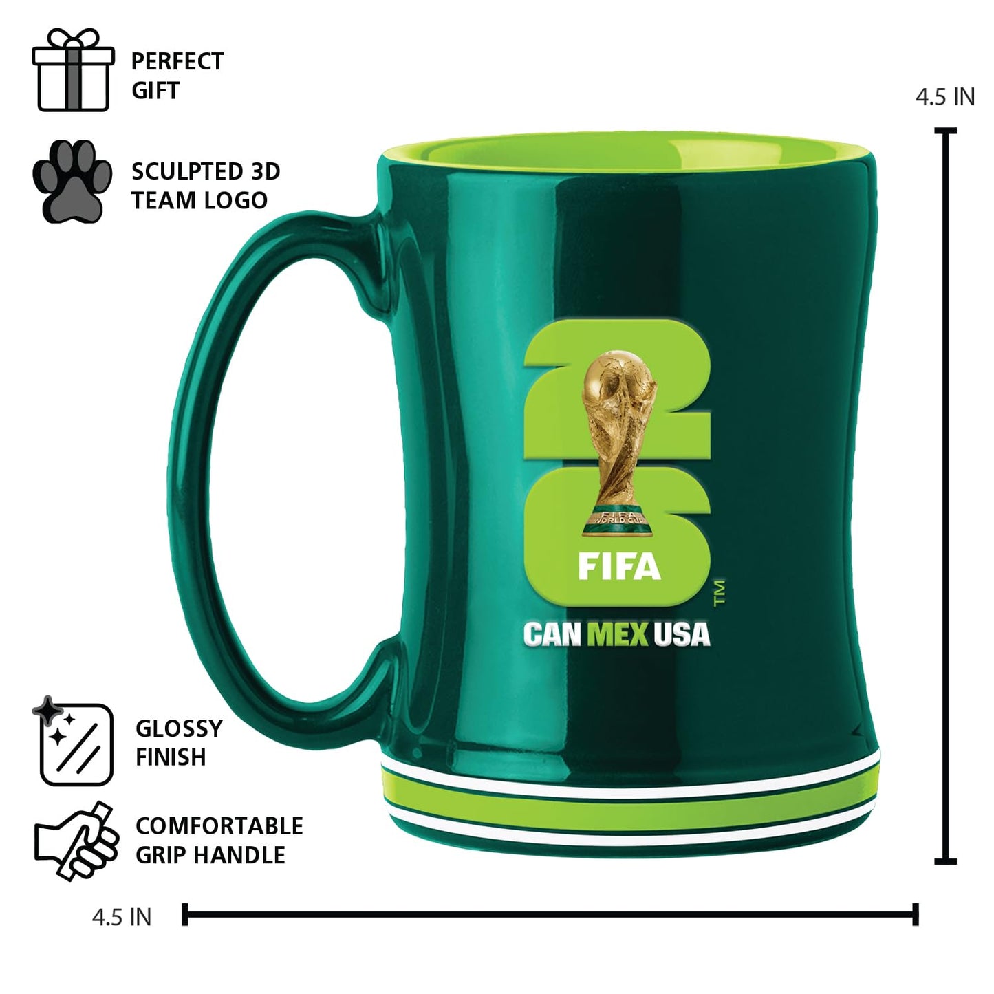 Soccer FIFA World Cup 2026 14oz Sculpted Relief Mug – Bold Ceramic Coffee Cup With Raised Design – Great Gift For Soccer Fans & Collectors