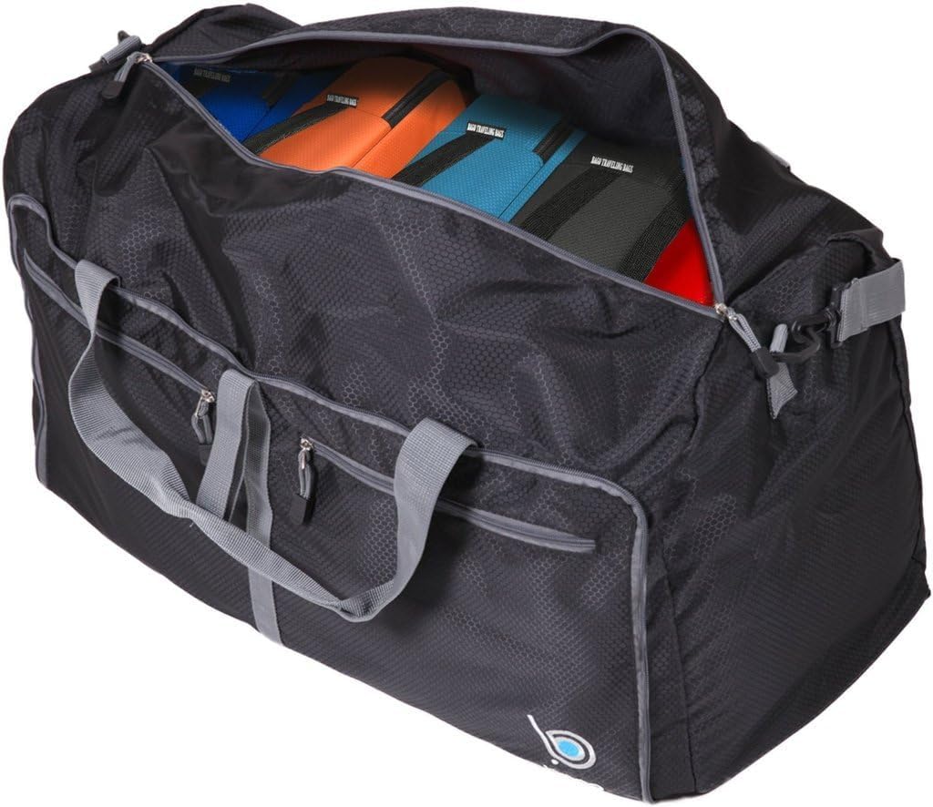 Bago Foldable Duffel Bags for Traveling Women & Men - 40L Sports Packable Duffle Bag for Travel with Shoe Compartment - Water Repellant, Heavy Duty, Lightweight Folding & Collapsible (SnowPink)