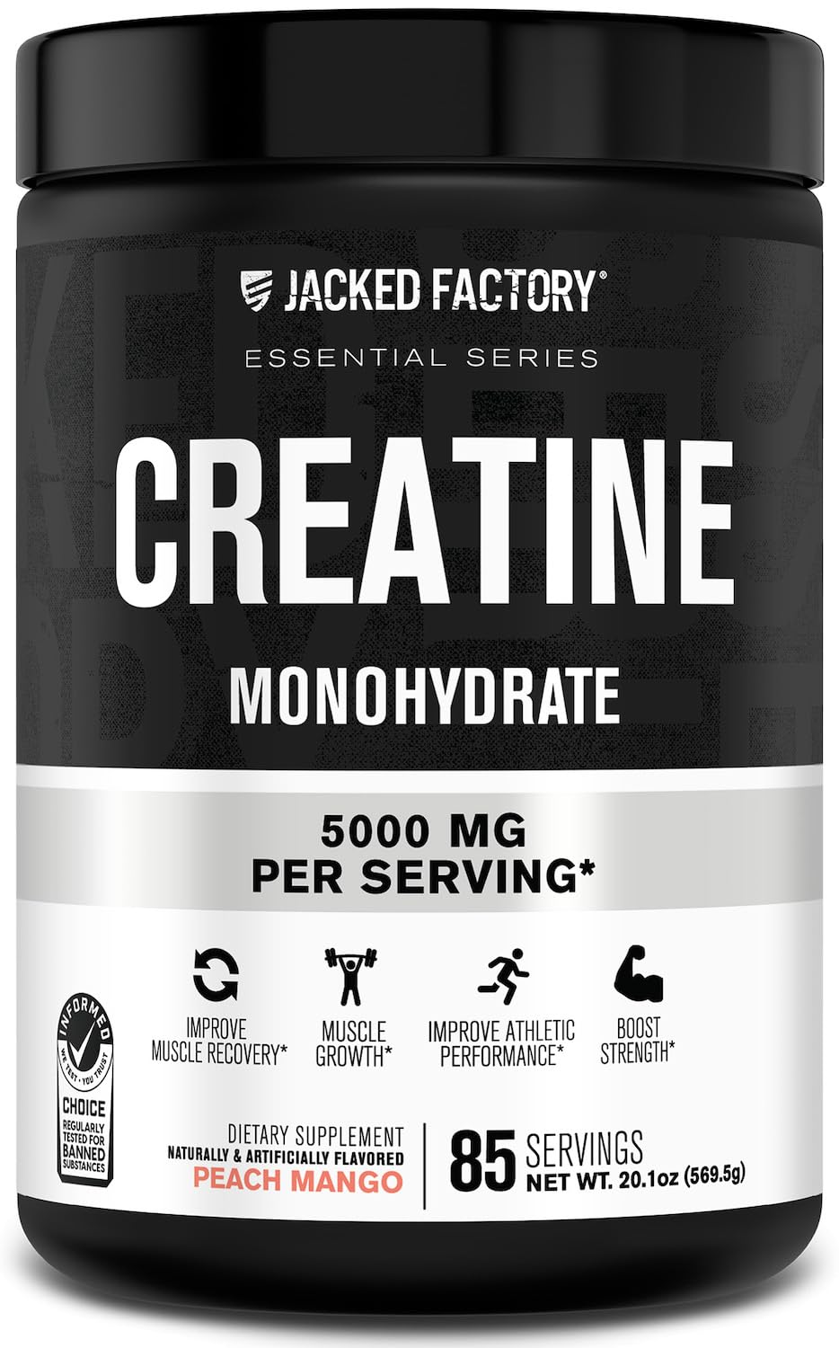 Jacked Factory Creatine Monohydrate Powder 150g - 5g Daily Creatine Supplement for Men and Women, Vegan-Friendly, Third-Party Tested - 30 Servings, Unflavored