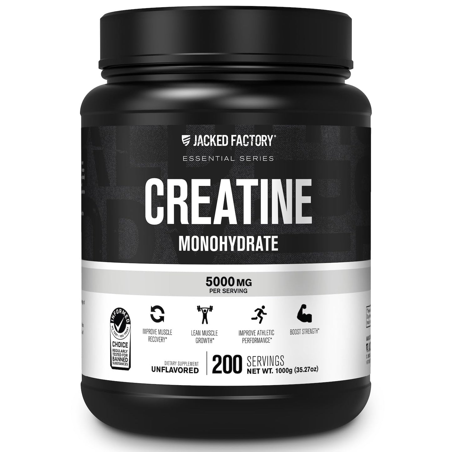 Jacked Factory Creatine Monohydrate Powder 150g - 5g Daily Creatine Supplement for Men and Women, Vegan-Friendly, Third-Party Tested - 30 Servings, Unflavored