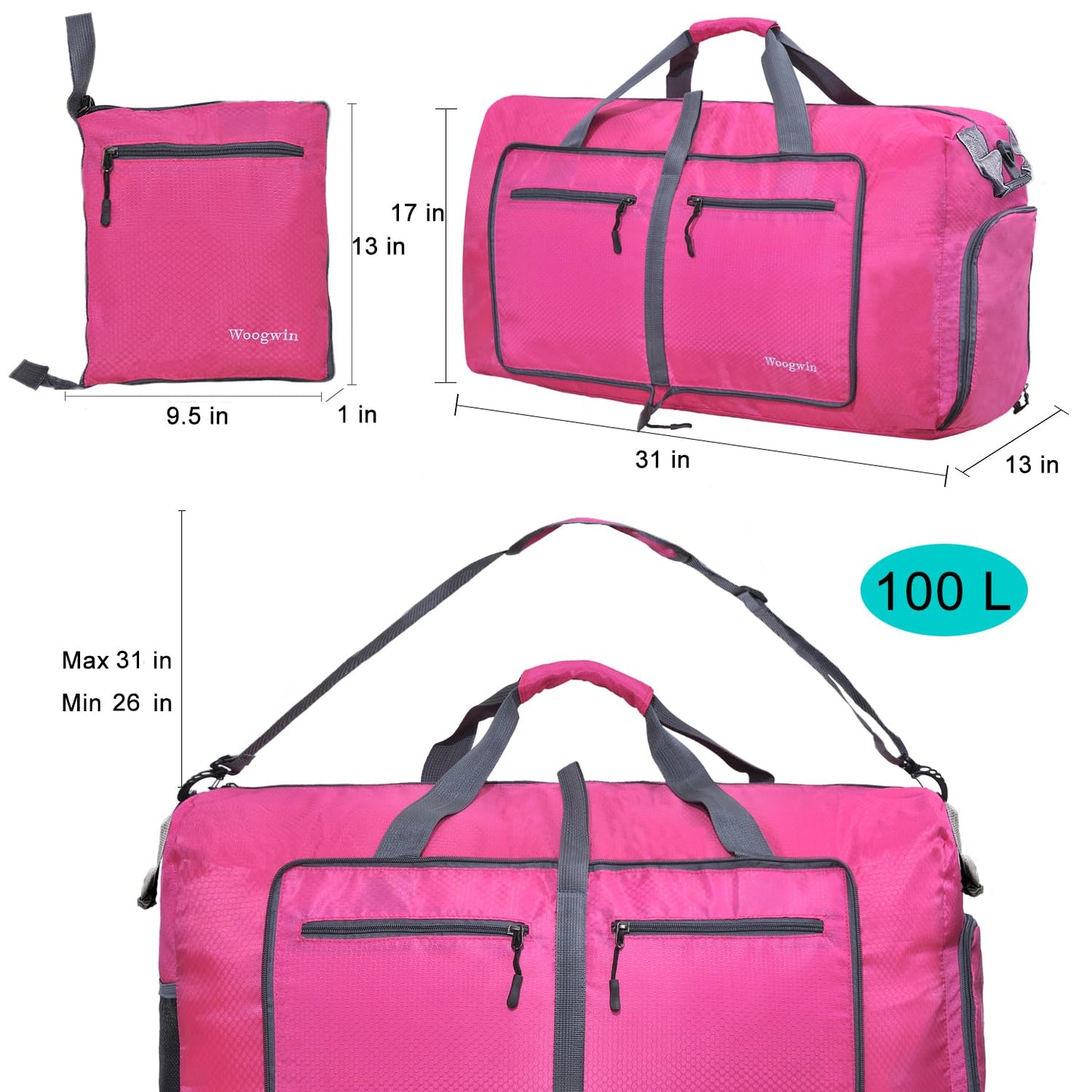 Woogwin Travel Duffel Bag Large Foldable Waterproof Overnight Bag for Beach Swim Bags Pool Sports Gym