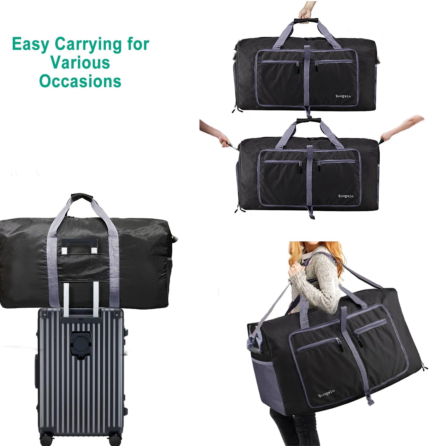 Woogwin Travel Duffel Bag Large Foldable Waterproof Overnight Bag for Beach Swim Bags Pool Sports Gym