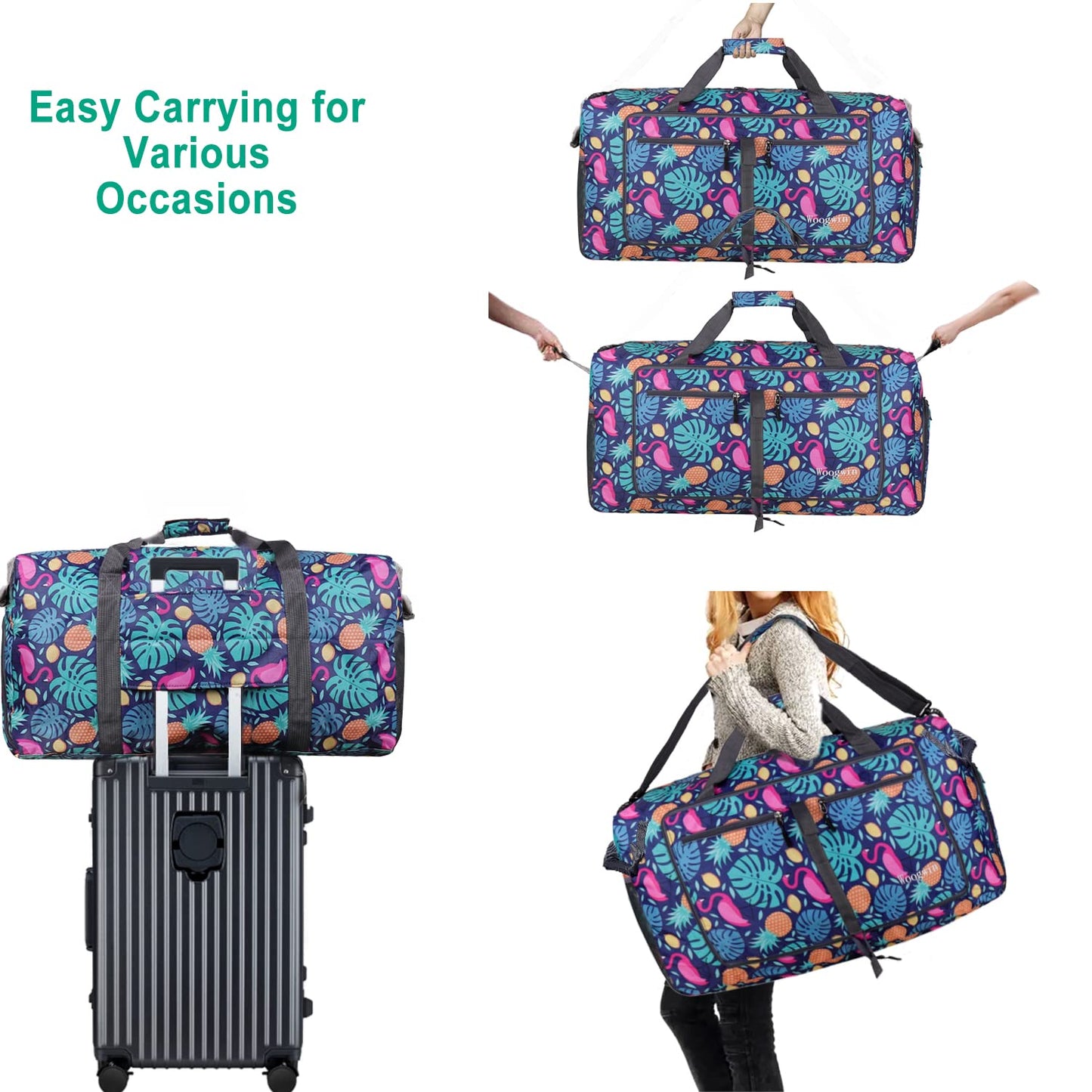 Woogwin Travel Duffel Bag Large Foldable Waterproof Overnight Bag for Beach Swim Bags Pool Sports Gym