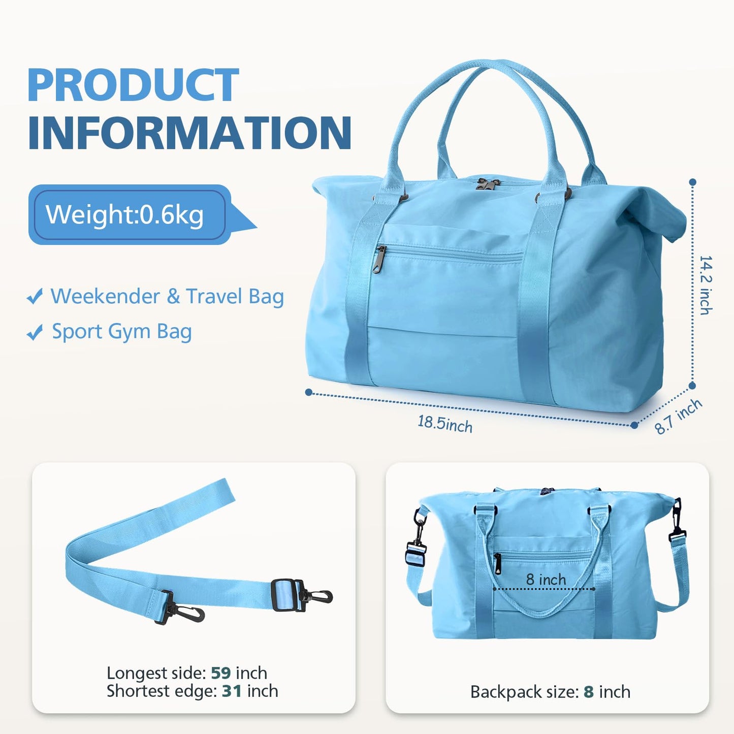 TOPBAG Travel Duffle Bag, Waterproof Weekender Carry On Tote Bags for Women, Sport Gym Bag for Men, Hospital Bag for Labor and Delivery, Overnight Luggage Bag with Trolley Sleeve Coral Pink