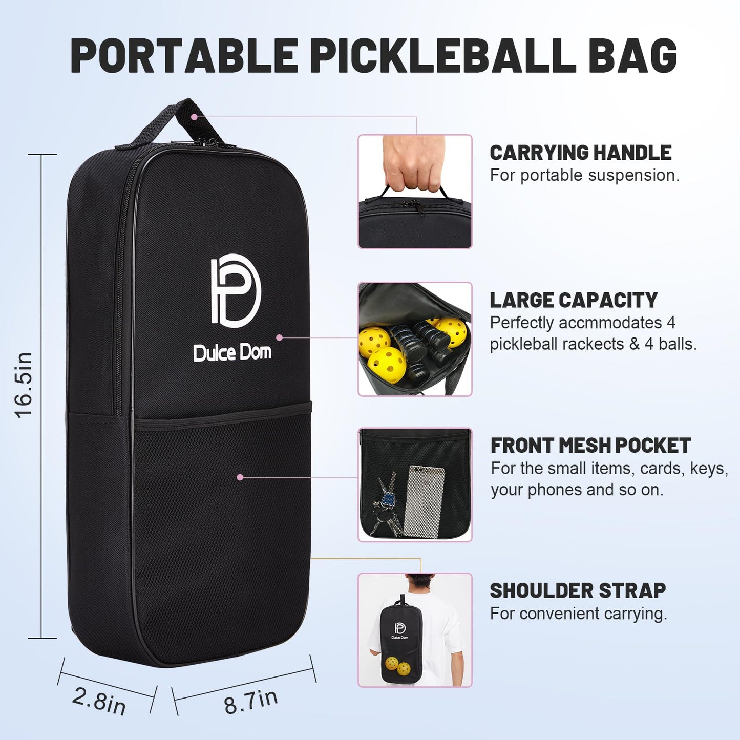 DULCE DOM Pickleball Paddles Set of 2/4 - USAPA Approved, Fiberglass/Carbon Fiber Pickleball Racket with 4 Indoor Outdoor Pickleball Balls and Pickleball Bag, Ideal Pickleball Training Equipment
