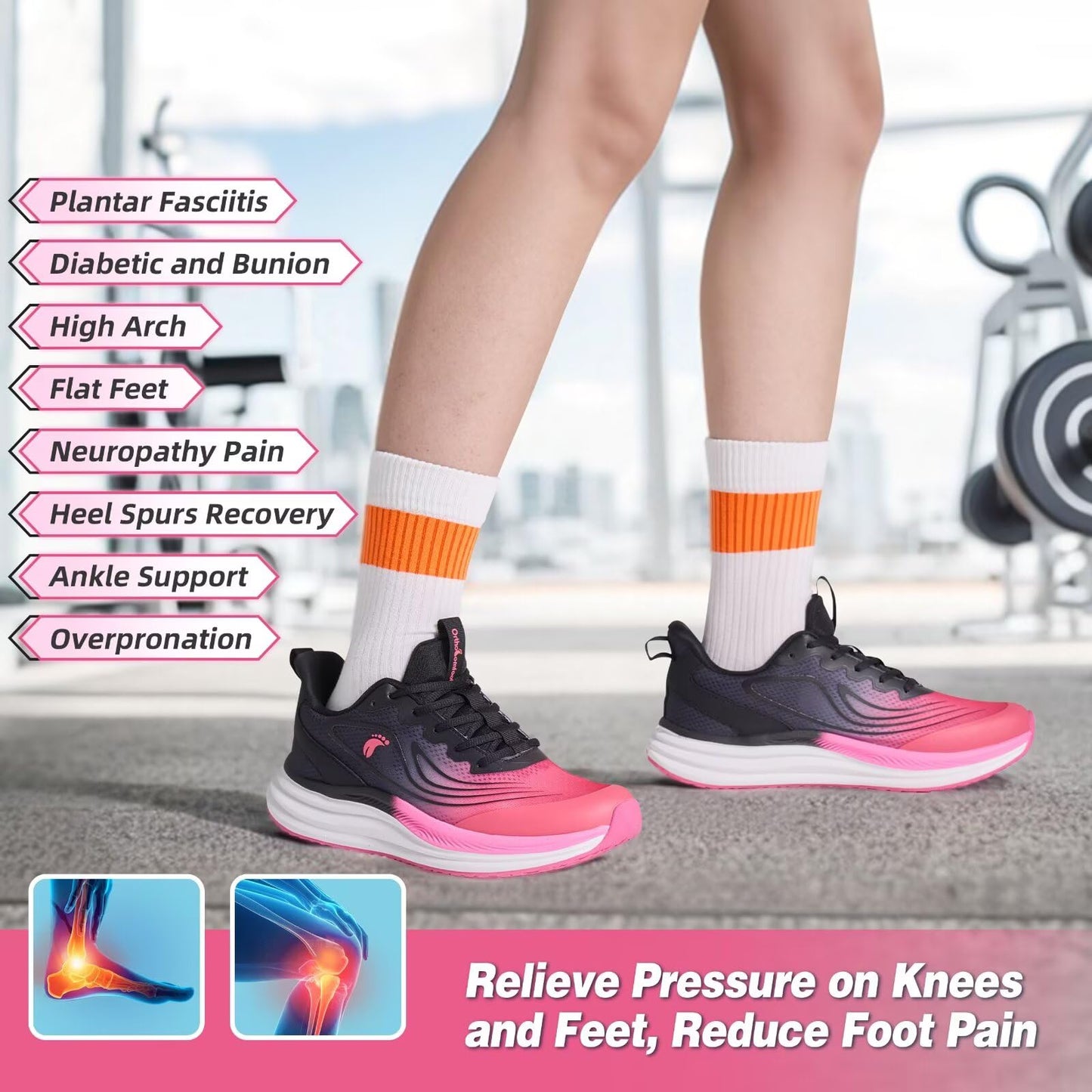 Women's Orthopedic Road Running Shoes: Comfortable Arch Support Plantar Fasciitis Sports Sneakers, Casual Orthotic High Arch Flat Feet Tennis Work Walking Shoes for Foot Heel and Pain Relief