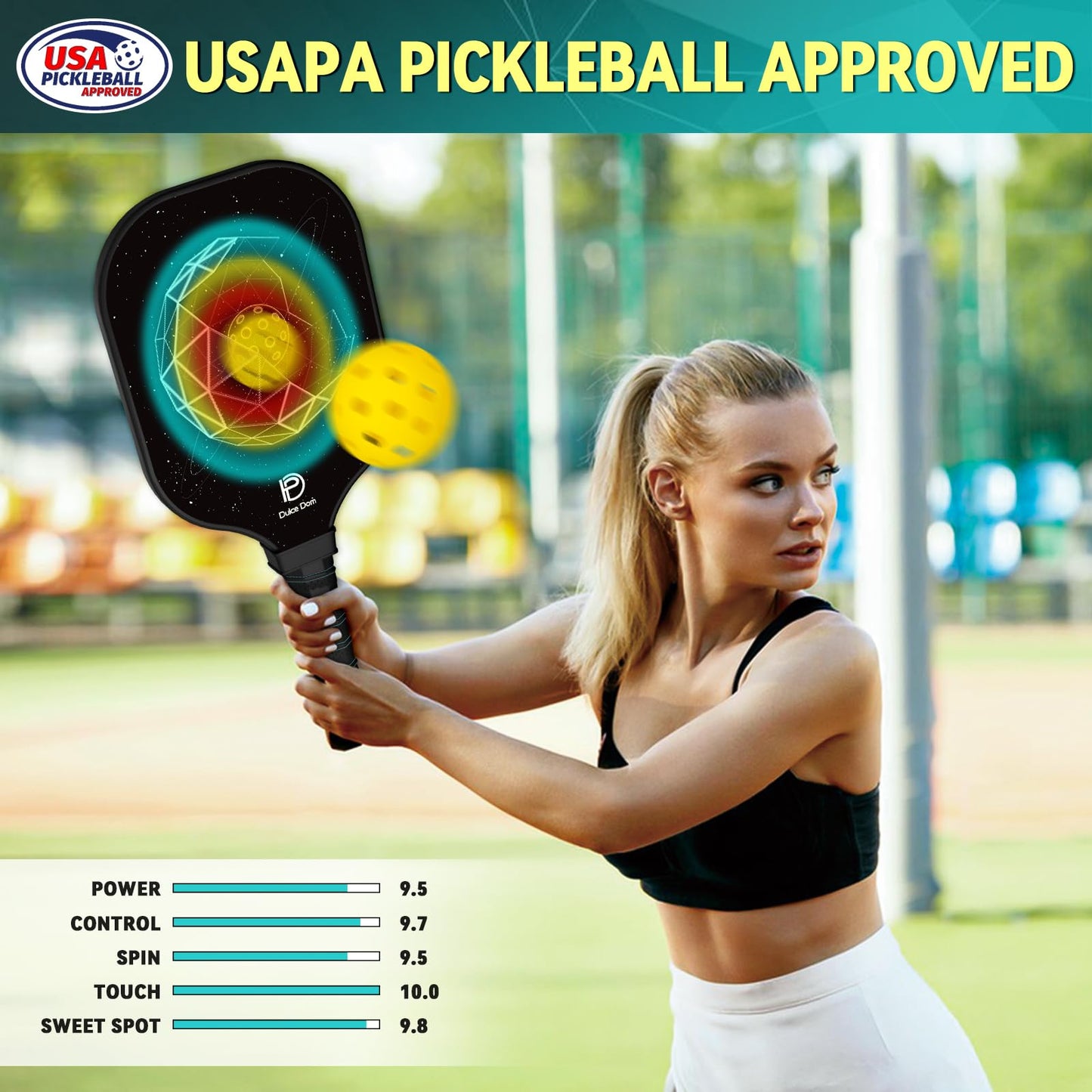 DULCE DOM Pickleball Paddles Set of 2/4 - USAPA Approved, Fiberglass/Carbon Fiber Pickleball Racket with 4 Indoor Outdoor Pickleball Balls and Pickleball Bag, Ideal Pickleball Training Equipment