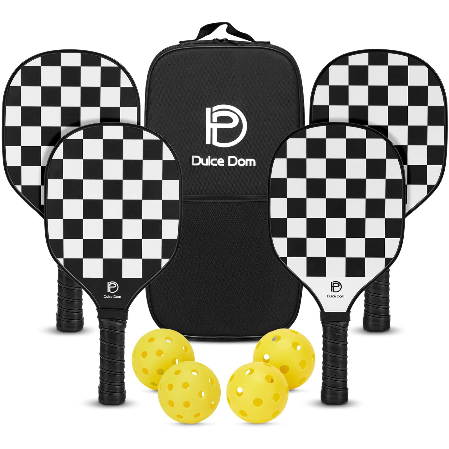 DULCE DOM Pickleball Paddles Set of 2/4 - USAPA Approved, Fiberglass/Carbon Fiber Pickleball Racket with 4 Indoor Outdoor Pickleball Balls and Pickleball Bag, Ideal Pickleball Training Equipment