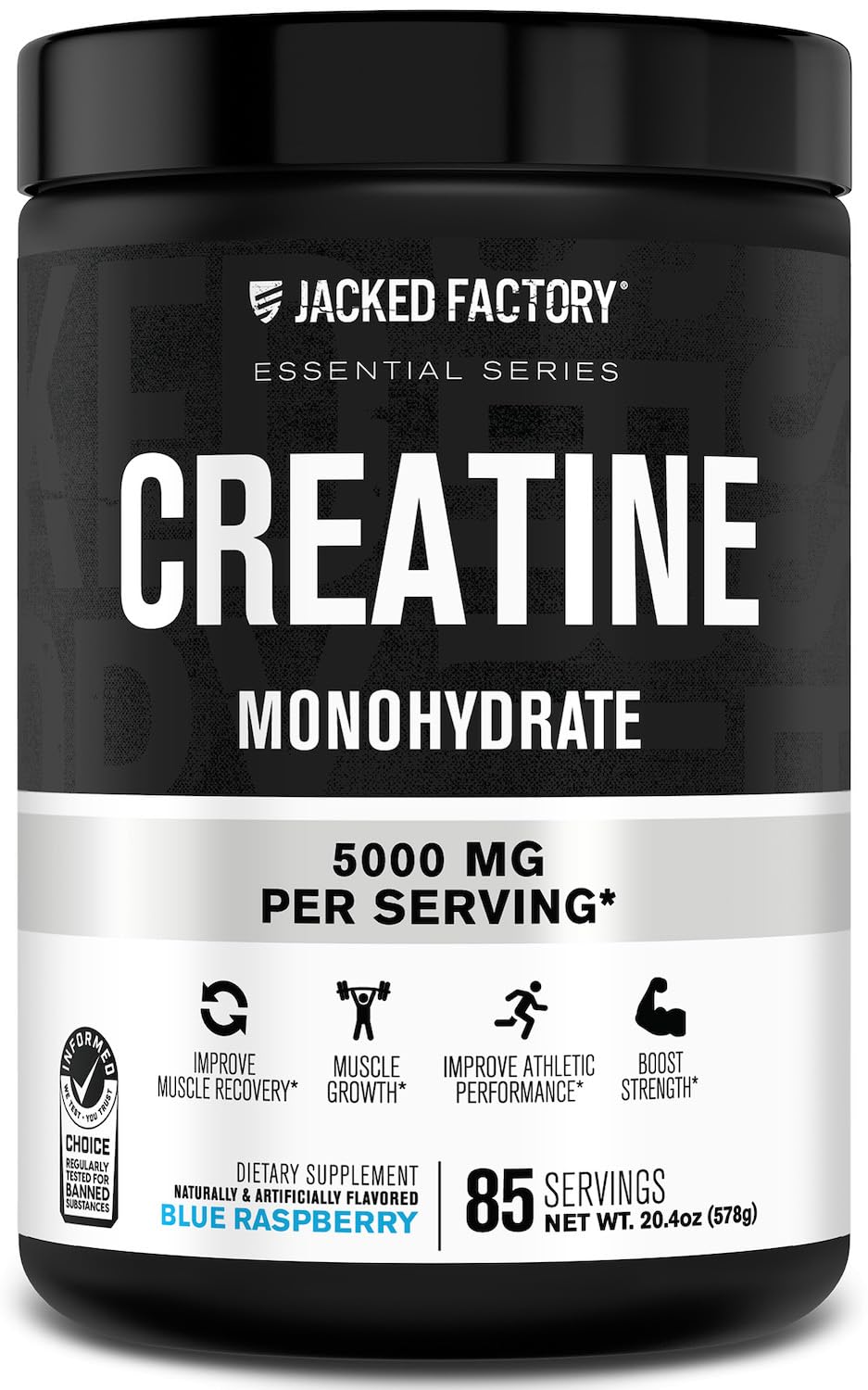 Jacked Factory Creatine Monohydrate Powder 150g - 5g Daily Creatine Supplement for Men and Women, Vegan-Friendly, Third-Party Tested - 30 Servings, Unflavored