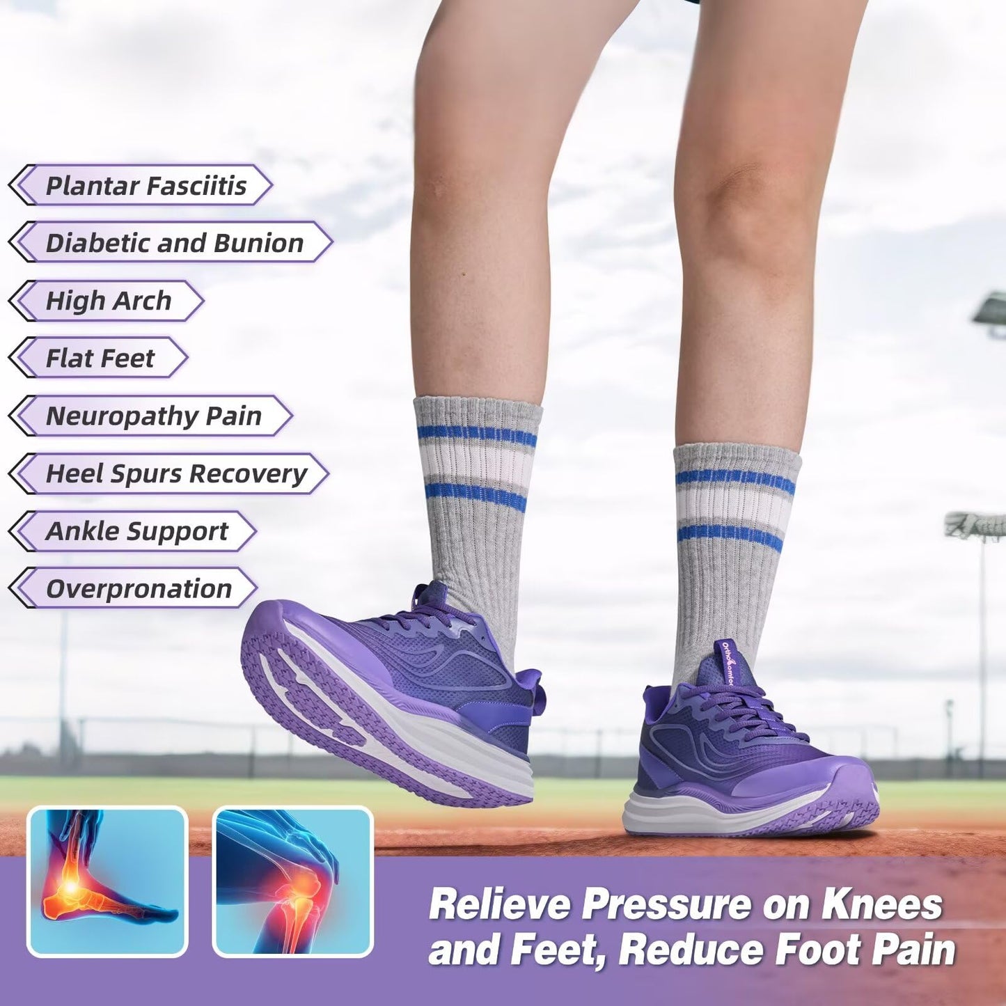 Women's Orthopedic Road Running Shoes: Comfortable Arch Support Plantar Fasciitis Sports Sneakers, Casual Orthotic High Arch Flat Feet Tennis Work Walking Shoes for Foot Heel and Pain Relief