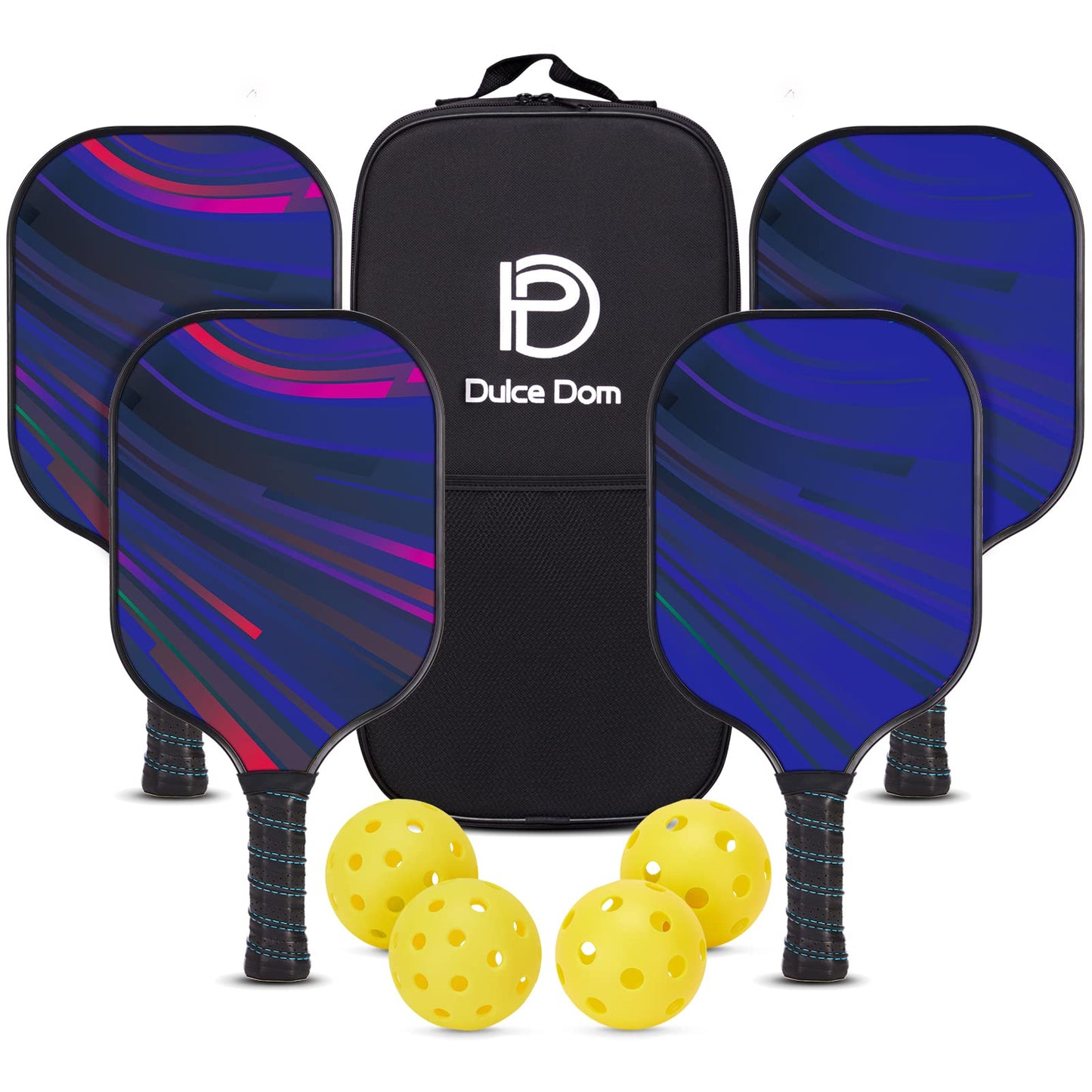 DULCE DOM Pickleball Paddles Set of 2/4 - USAPA Approved, Fiberglass/Carbon Fiber Pickleball Racket with 4 Indoor Outdoor Pickleball Balls and Pickleball Bag, Ideal Pickleball Training Equipment