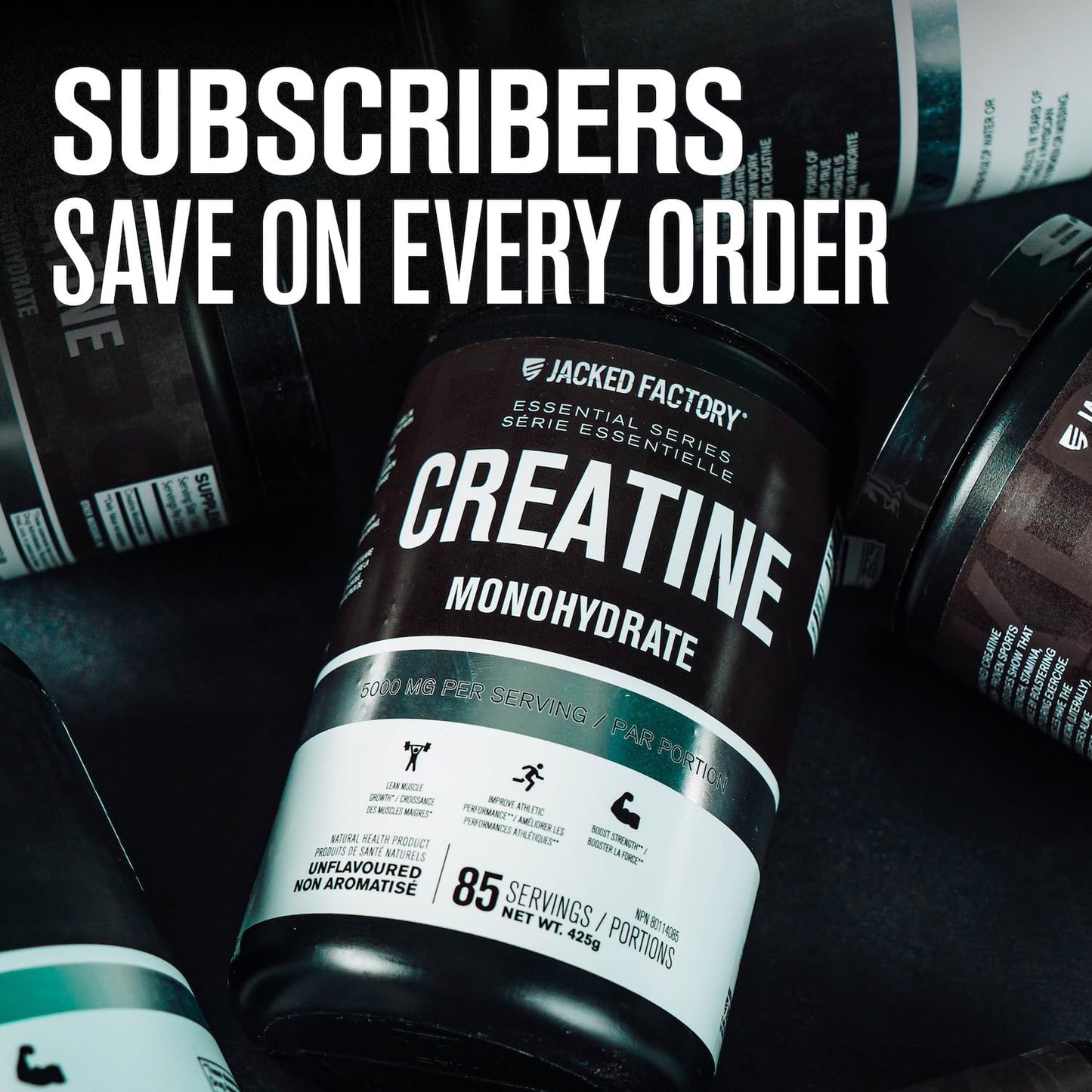 Jacked Factory Creatine Monohydrate Powder 150g - 5g Daily Creatine Supplement for Men and Women, Vegan-Friendly, Third-Party Tested - 30 Servings, Unflavored