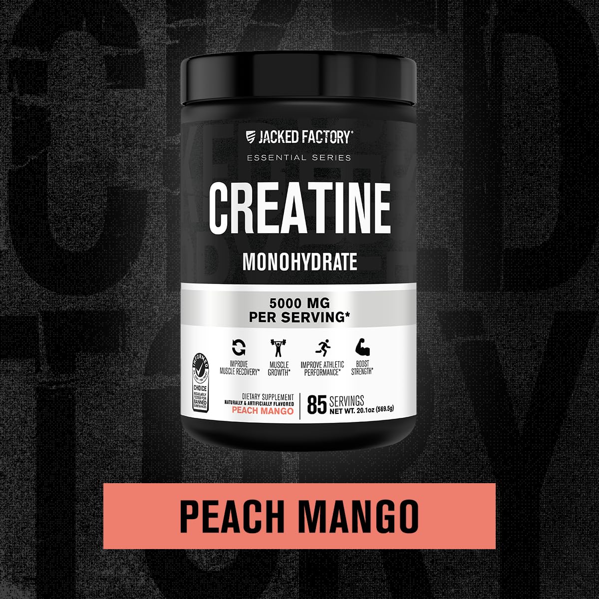 Jacked Factory Creatine Monohydrate Powder 150g - 5g Daily Creatine Supplement for Men and Women, Vegan-Friendly, Third-Party Tested - 30 Servings, Unflavored