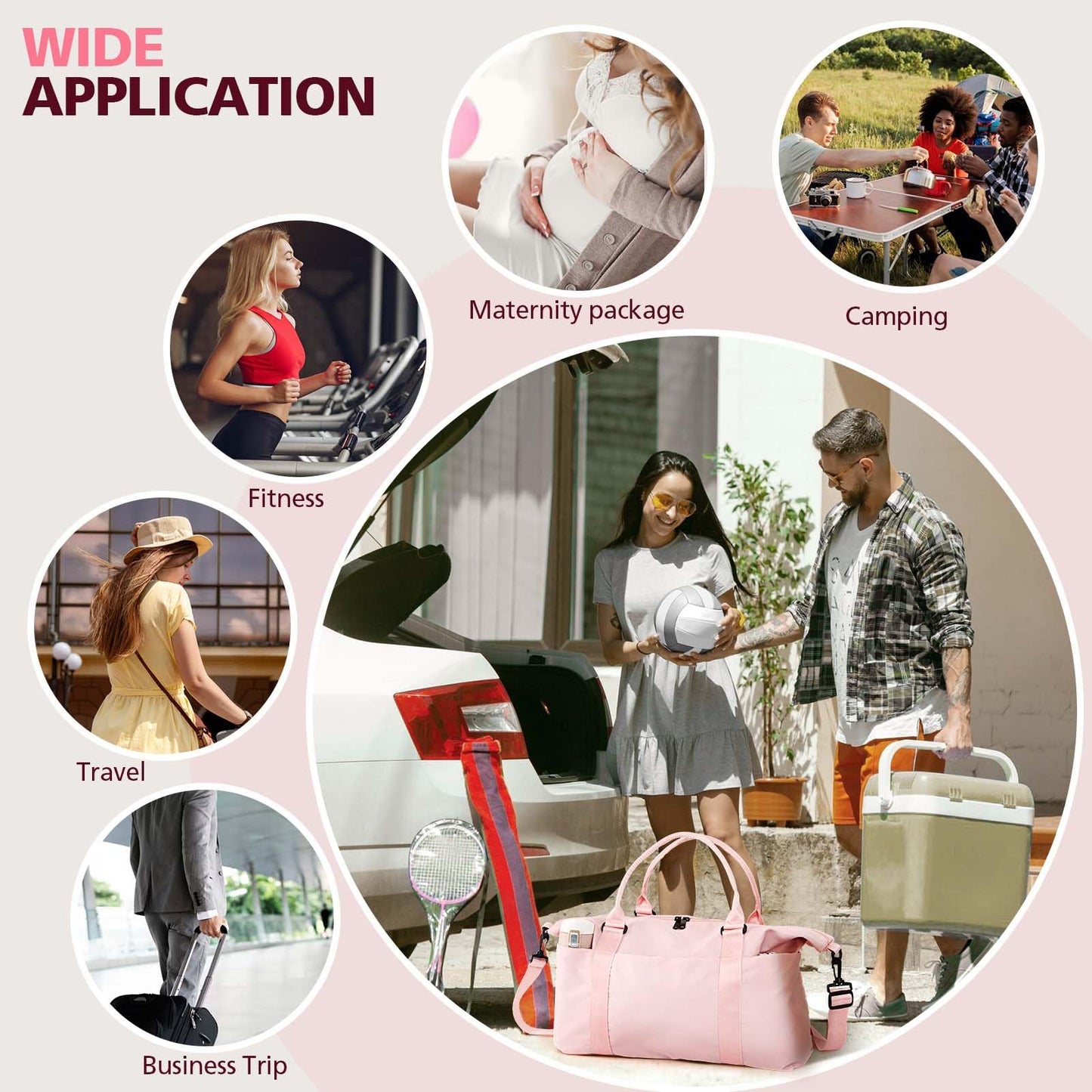 TOPBAG Travel Duffle Bag, Waterproof Weekender Carry On Tote Bags for Women, Sport Gym Bag for Men, Hospital Bag for Labor and Delivery, Overnight Luggage Bag with Trolley Sleeve Coral Pink