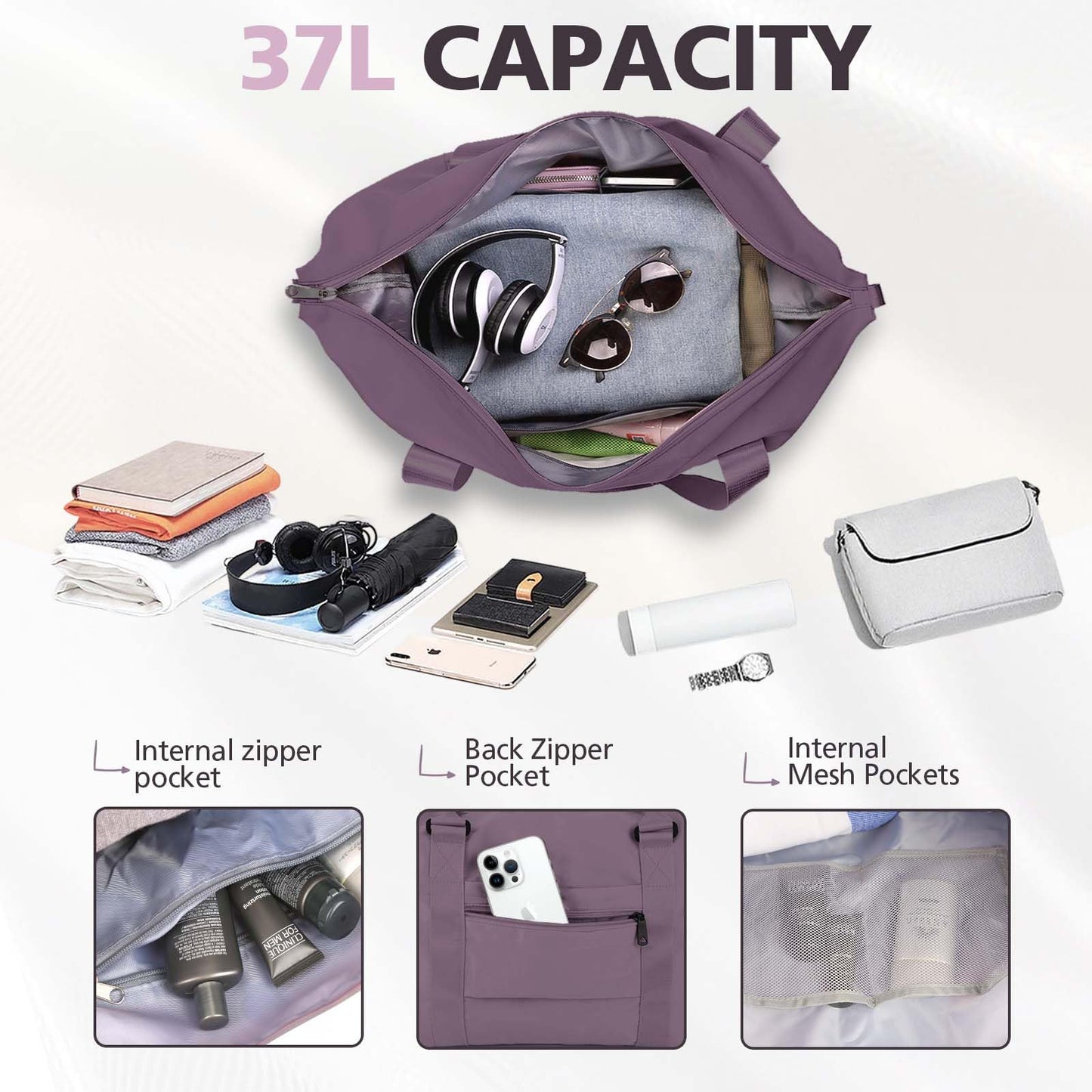 TOPBAG Travel Duffle Bag, Waterproof Weekender Carry On Tote Bags for Women, Sport Gym Bag for Men, Hospital Bag for Labor and Delivery, Overnight Luggage Bag with Trolley Sleeve Coral Pink