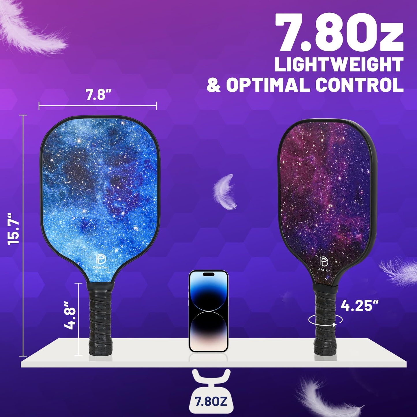 DULCE DOM Pickleball Paddles Set of 2/4 - USAPA Approved, Fiberglass/Carbon Fiber Pickleball Racket with 4 Indoor Outdoor Pickleball Balls and Pickleball Bag, Ideal Pickleball Training Equipment