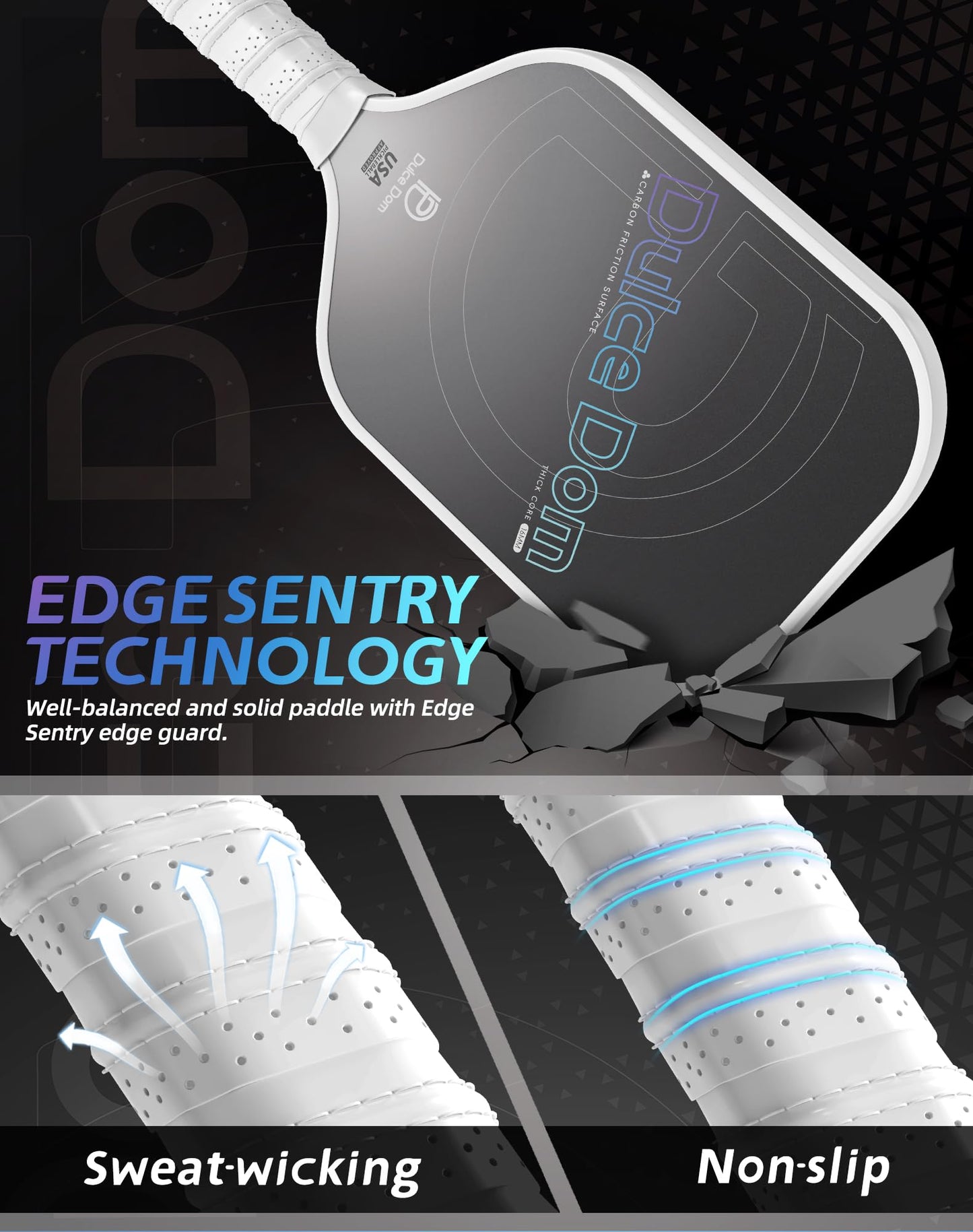 DULCE DOM Pickleball Paddles Set of 2/4 - USAPA Approved, Fiberglass/Carbon Fiber Pickleball Racket with 4 Indoor Outdoor Pickleball Balls and Pickleball Bag, Ideal Pickleball Training Equipment