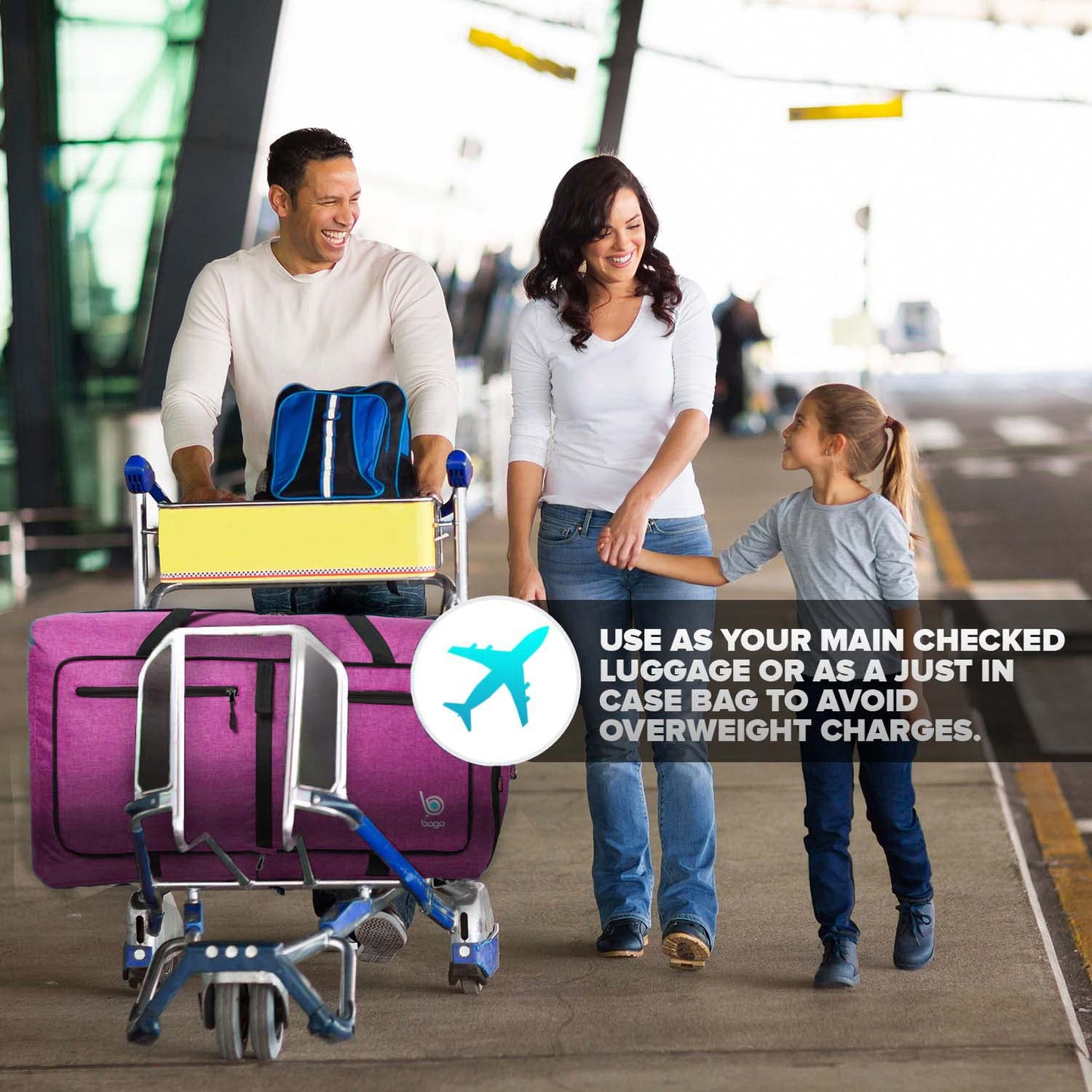 Bago Foldable Duffel Bags for Traveling Women & Men - 40L Sports Packable Duffle Bag for Travel with Shoe Compartment - Water Repellant, Heavy Duty, Lightweight Folding & Collapsible (SnowPink)