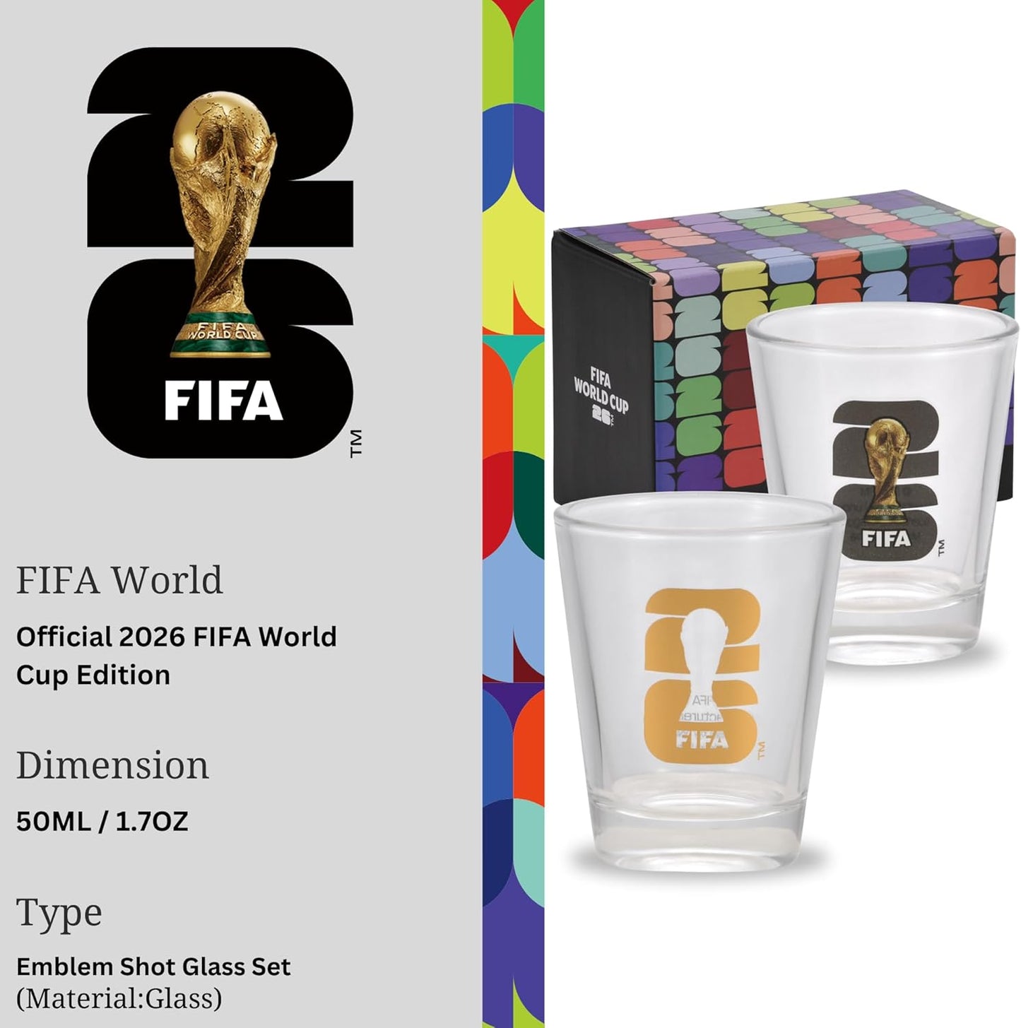 Official FIFA World Cup 2026 Edition - 1.7oz Trophy Shot Glasses (Set of 2) - Once-in-a-Lifetime Collector’s Item – Perfect for Tailgates, FIFA Parties, Mancaves or Bars Gift for Soccer Fans