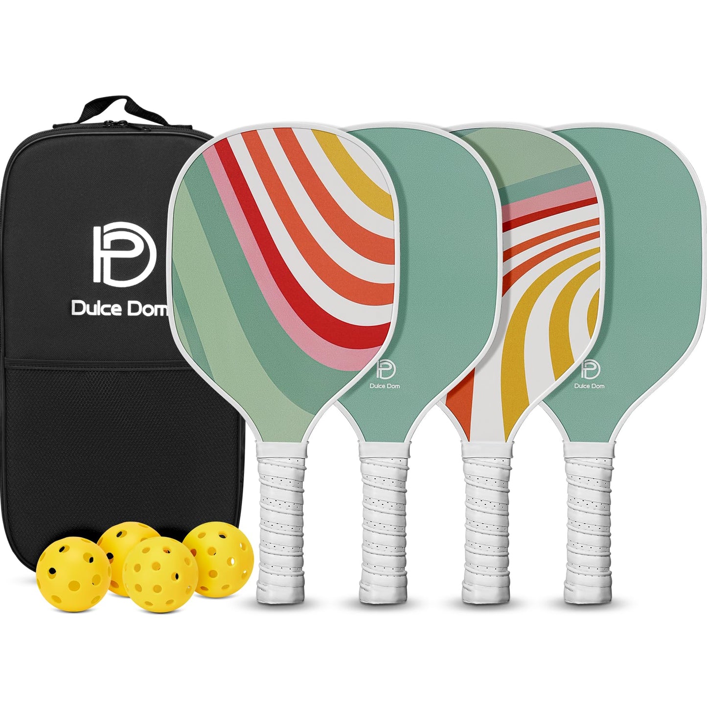 DULCE DOM Pickleball Paddles Set of 2/4 - USAPA Approved, Fiberglass/Carbon Fiber Pickleball Racket with 4 Indoor Outdoor Pickleball Balls and Pickleball Bag, Ideal Pickleball Training Equipment