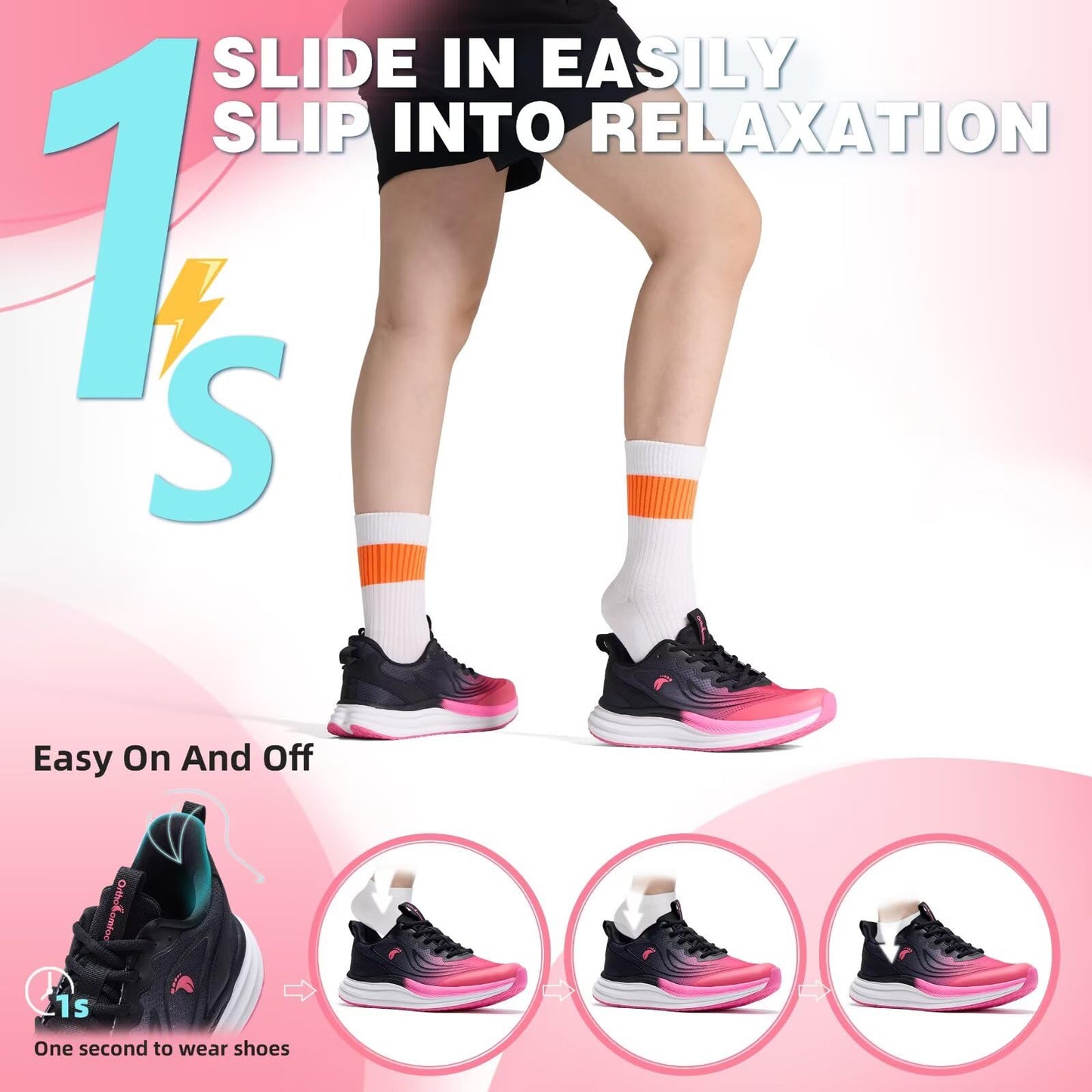 Women's Orthopedic Road Running Shoes: Comfortable Arch Support Plantar Fasciitis Sports Sneakers, Casual Orthotic High Arch Flat Feet Tennis Work Walking Shoes for Foot Heel and Pain Relief