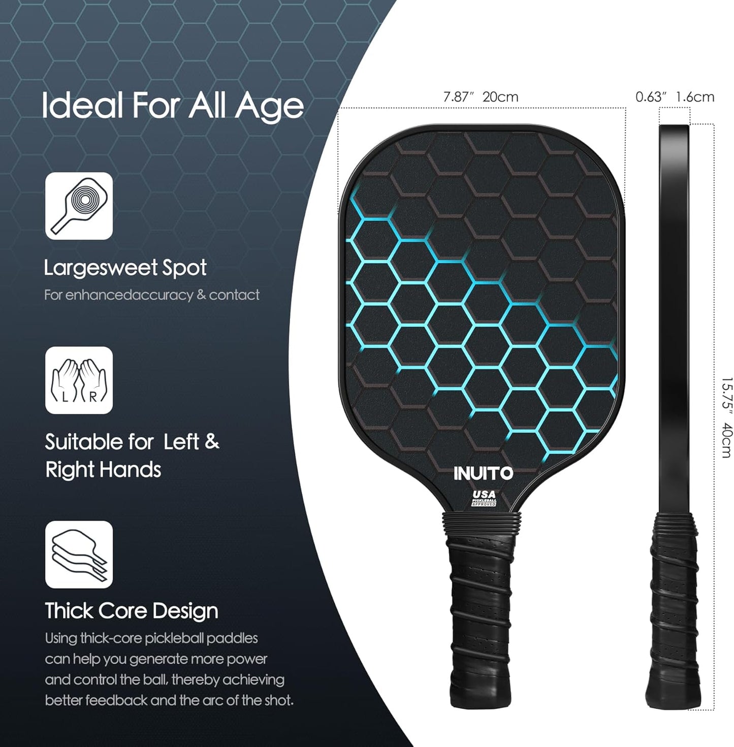 Pickleball Paddles, Pickleball Paddles Set of 2. 16mm Thick Paddle with Pickleball Bag. Large Sweet Spot Pickle Ball Paddle Set for Men Women. Pickleball Racket Set of 2.