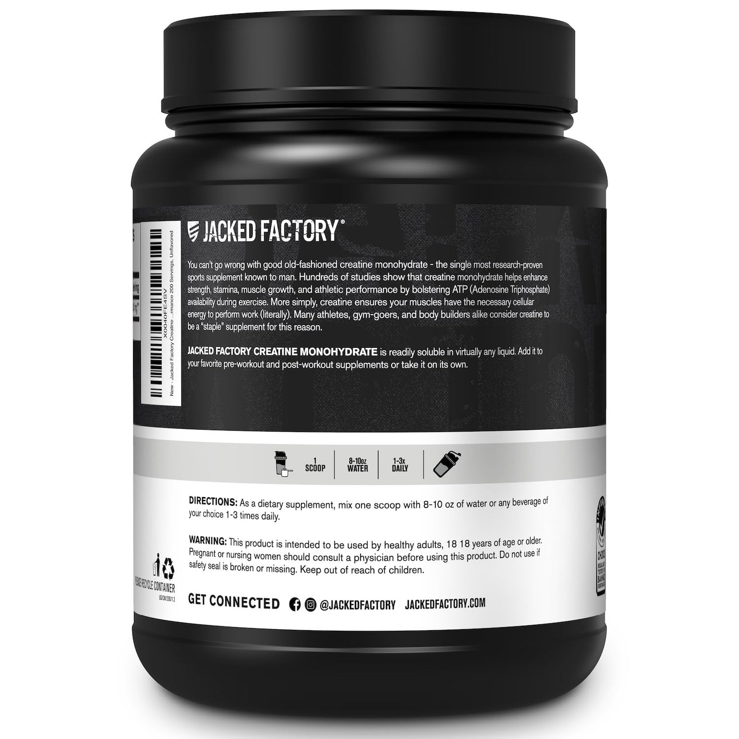 Jacked Factory Creatine Monohydrate Powder 150g - 5g Daily Creatine Supplement for Men and Women, Vegan-Friendly, Third-Party Tested - 30 Servings, Unflavored
