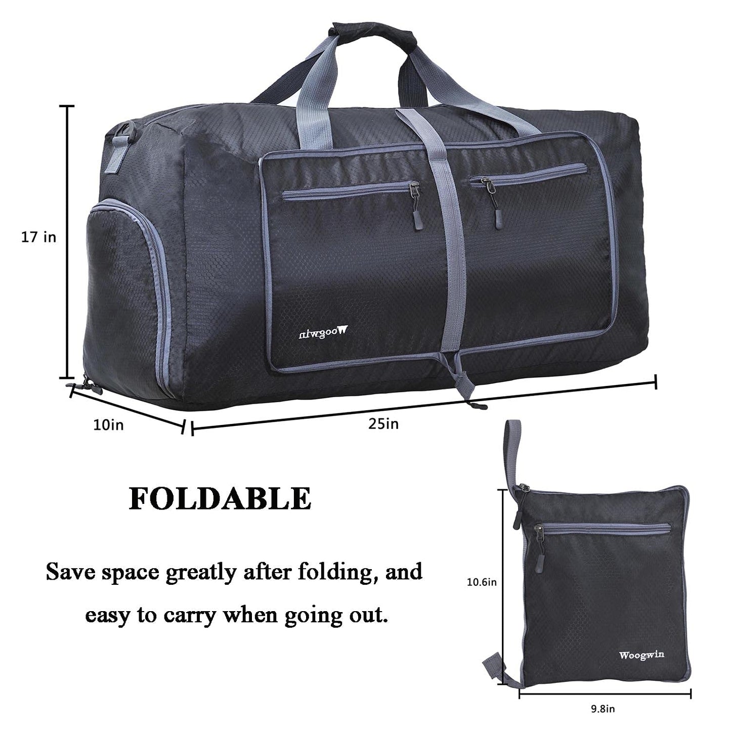 Woogwin Travel Duffel Bag Large Foldable Waterproof Overnight Bag for Beach Swim Bags Pool Sports Gym