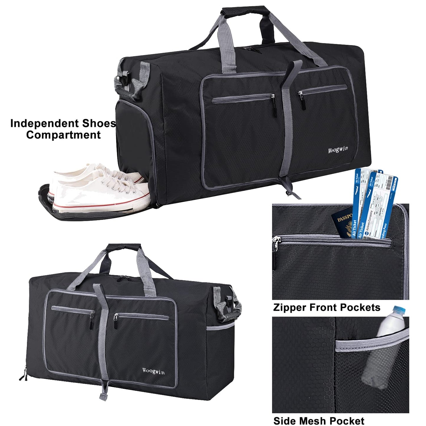 Woogwin Travel Duffel Bag Large Foldable Waterproof Overnight Bag for Beach Swim Bags Pool Sports Gym