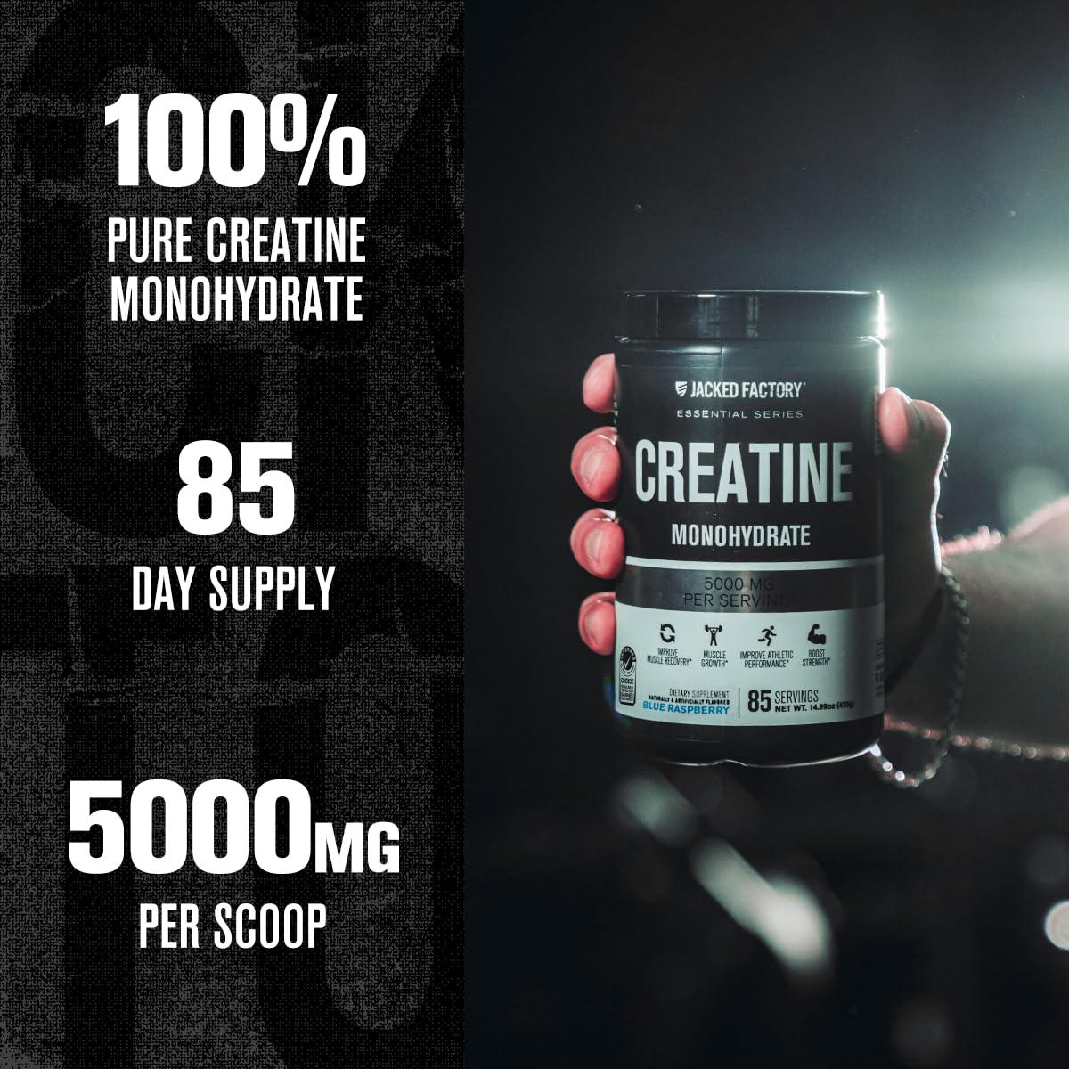 Jacked Factory Creatine Monohydrate Powder 150g - 5g Daily Creatine Supplement for Men and Women, Vegan-Friendly, Third-Party Tested - 30 Servings, Unflavored