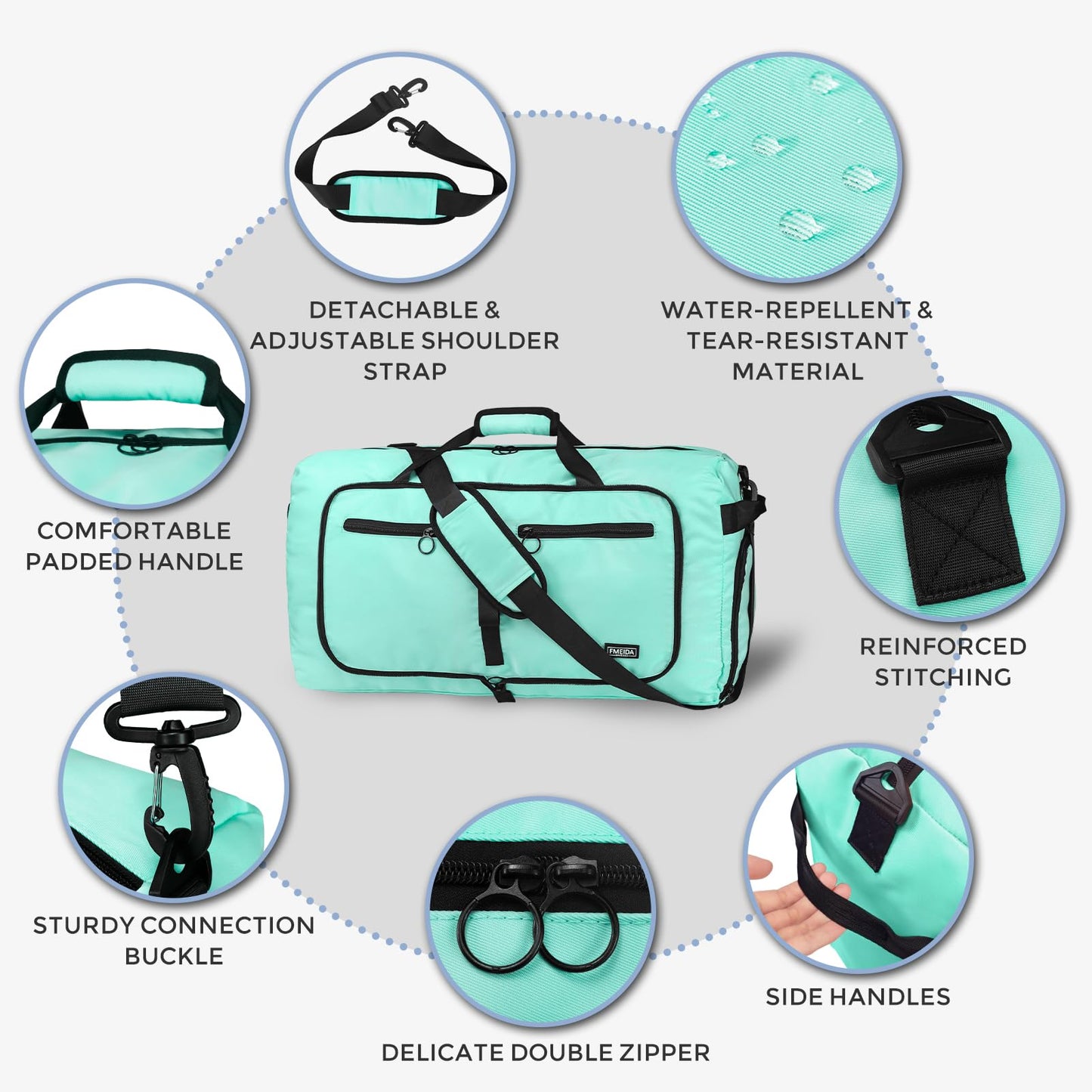 Fmeida 65L Duffle Bag with Shoes Compartment, Foldable Travel Duffel Bags for Men Women, Large Packable Travel Bag Water Repellent & Tear Resistant (Black)