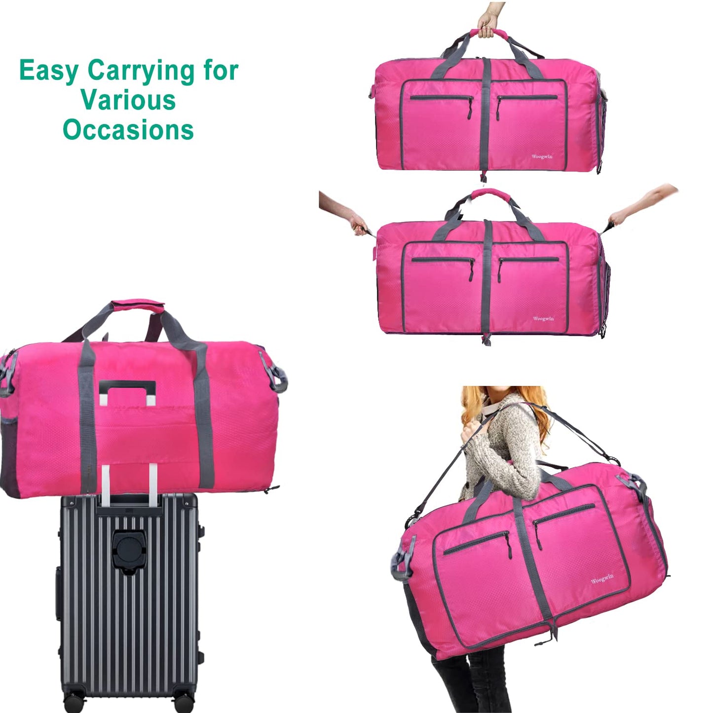 Woogwin Travel Duffel Bag Large Foldable Waterproof Overnight Bag for Beach Swim Bags Pool Sports Gym