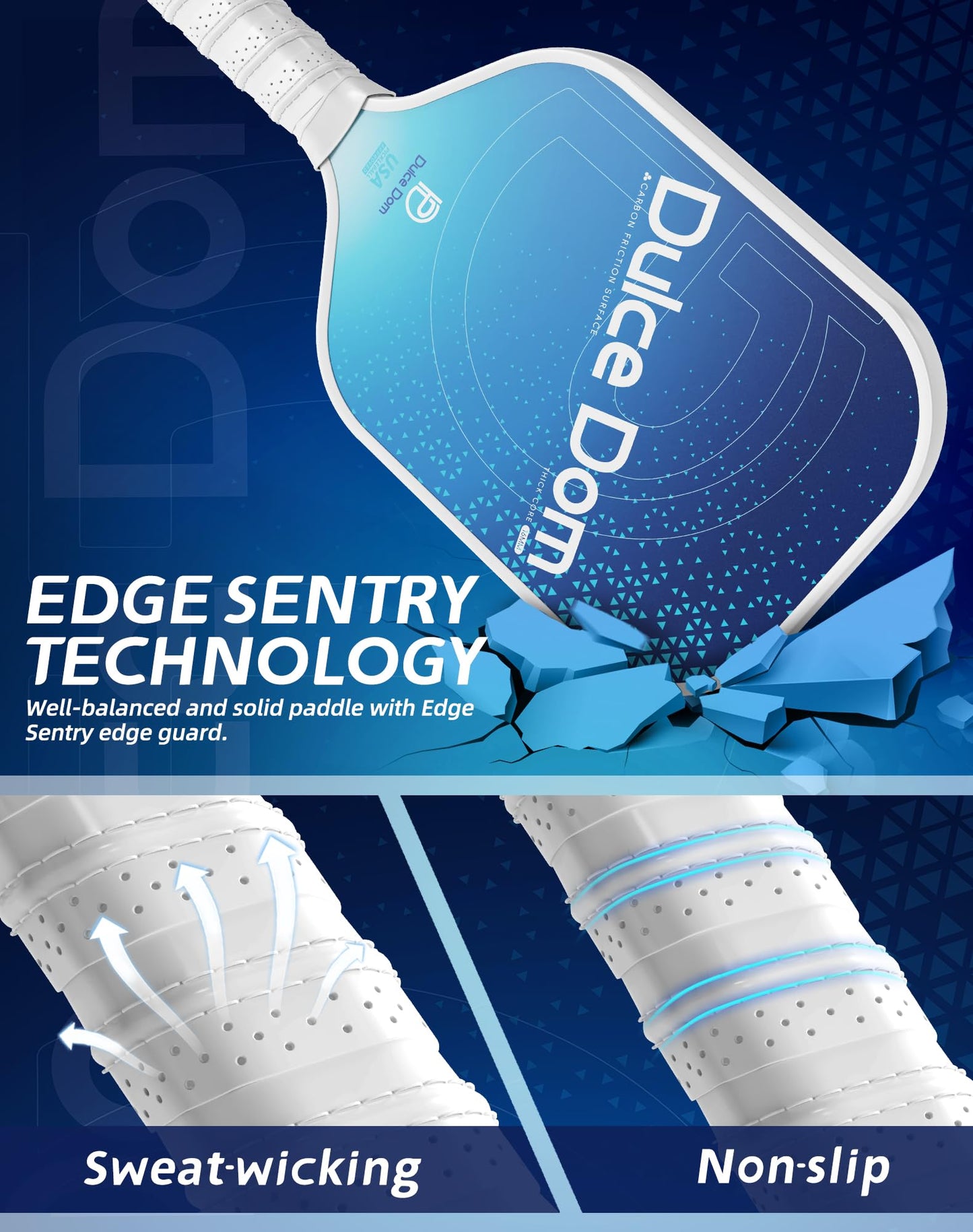 DULCE DOM Pickleball Paddles Set of 2/4 - USAPA Approved, Fiberglass/Carbon Fiber Pickleball Racket with 4 Indoor Outdoor Pickleball Balls and Pickleball Bag, Ideal Pickleball Training Equipment