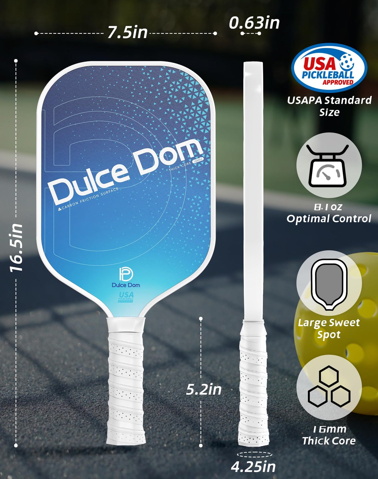 DULCE DOM Pickleball Paddles Set of 2/4 - USAPA Approved, Fiberglass/Carbon Fiber Pickleball Racket with 4 Indoor Outdoor Pickleball Balls and Pickleball Bag, Ideal Pickleball Training Equipment