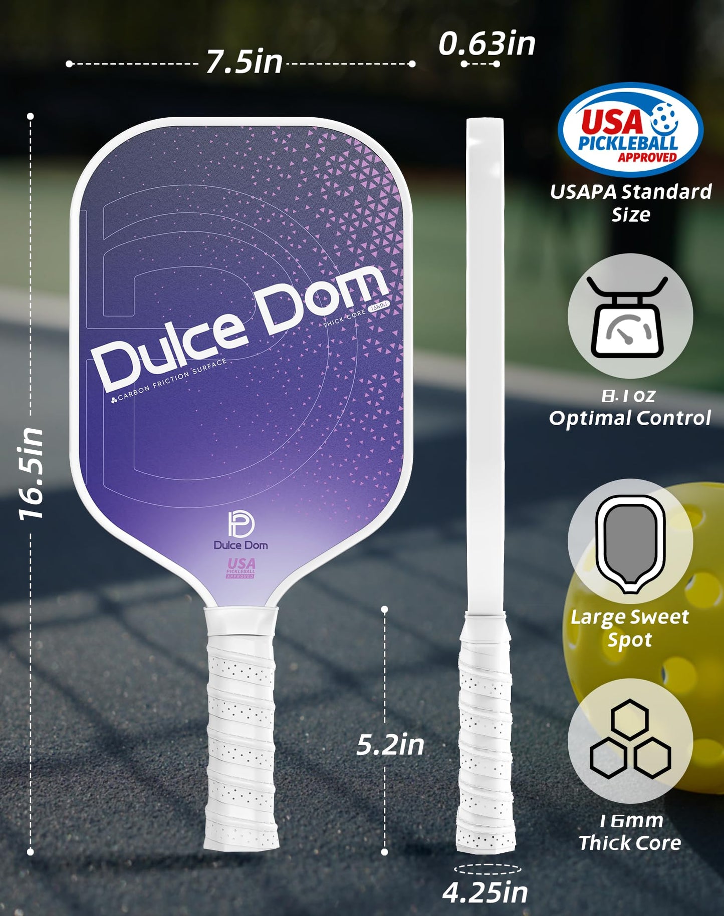 DULCE DOM Pickleball Paddles Set of 2/4 - USAPA Approved, Fiberglass/Carbon Fiber Pickleball Racket with 4 Indoor Outdoor Pickleball Balls and Pickleball Bag, Ideal Pickleball Training Equipment