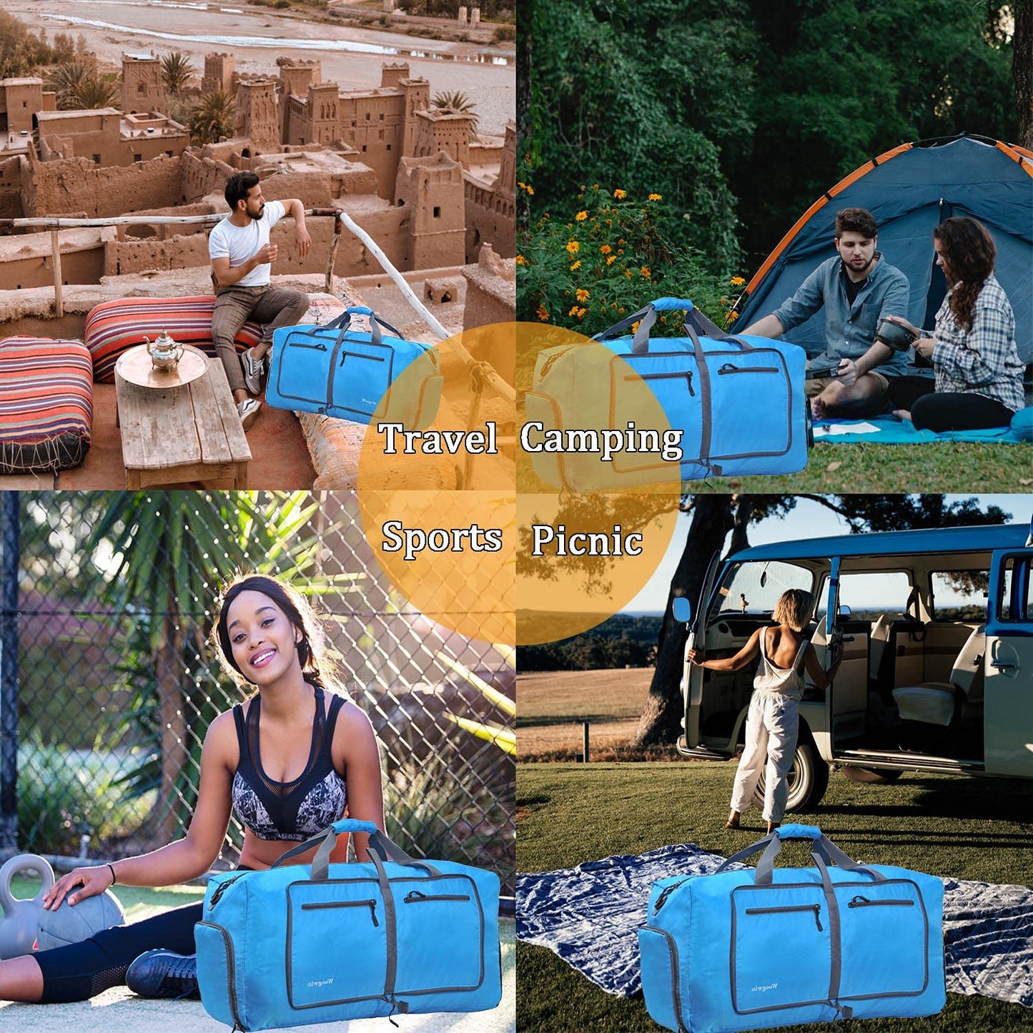 Woogwin Travel Duffel Bag Large Foldable Waterproof Overnight Bag for Beach Swim Bags Pool Sports Gym