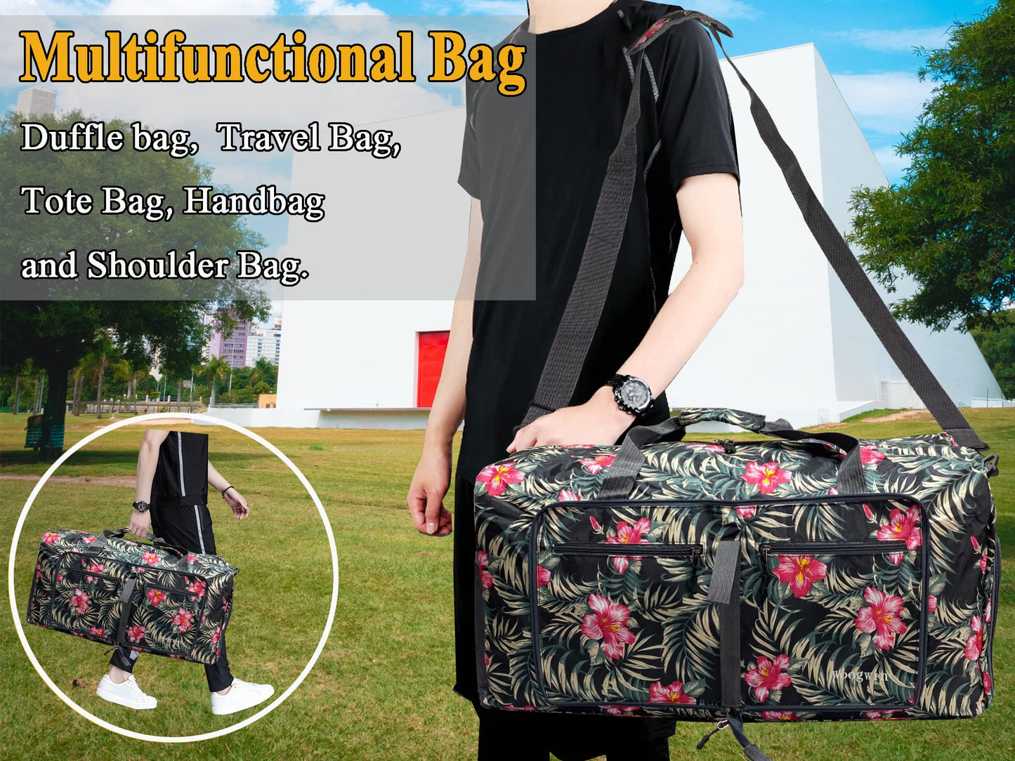 Woogwin Travel Duffel Bag Large Foldable Waterproof Overnight Bag for Beach Swim Bags Pool Sports Gym