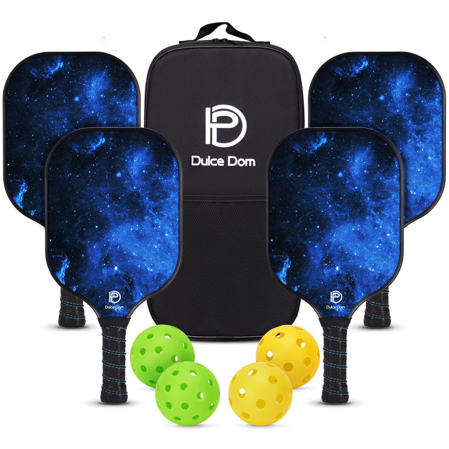 DULCE DOM Pickleball Paddles Set of 2/4 - USAPA Approved, Fiberglass/Carbon Fiber Pickleball Racket with 4 Indoor Outdoor Pickleball Balls and Pickleball Bag, Ideal Pickleball Training Equipment