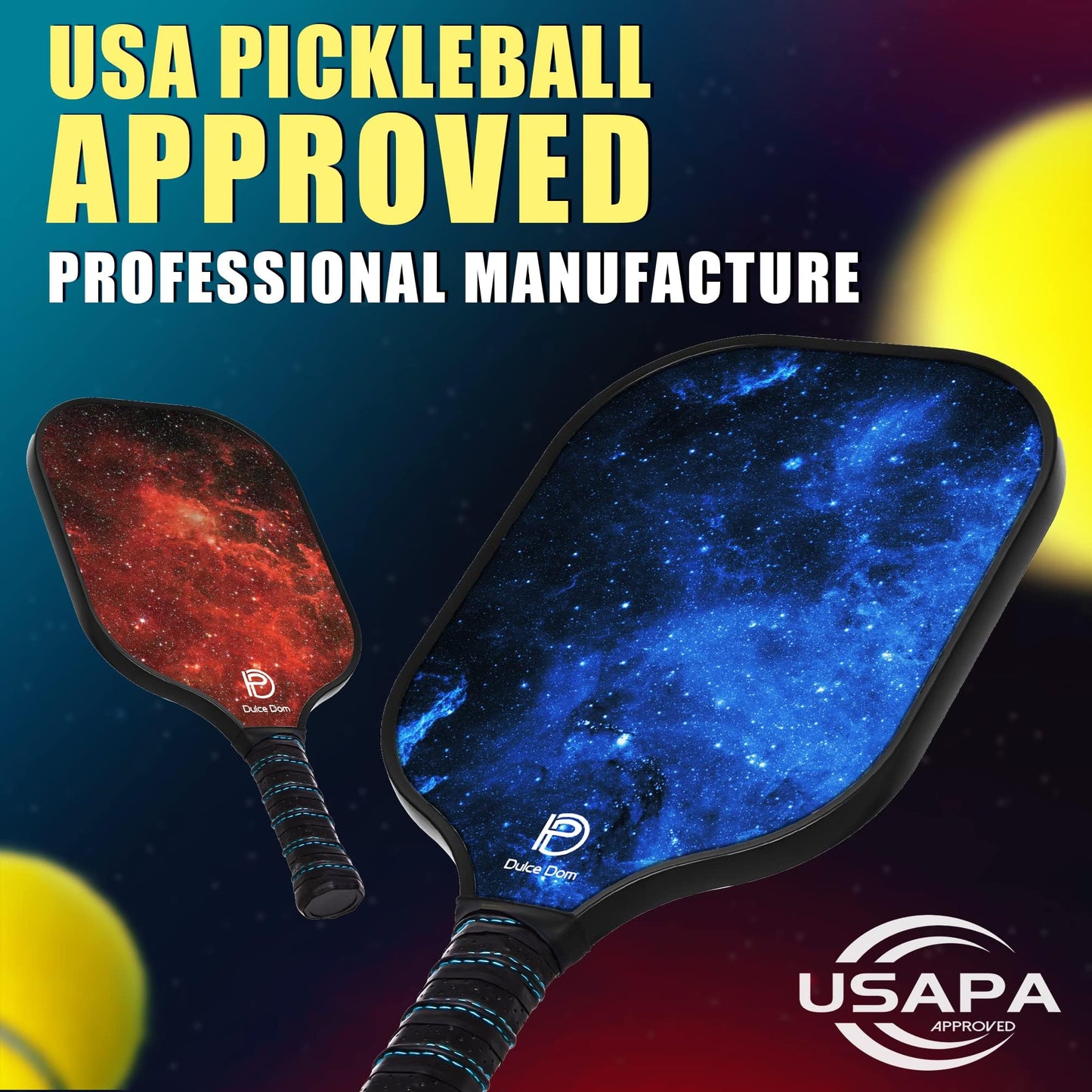 DULCE DOM Pickleball Paddles Set of 2/4 - USAPA Approved, Fiberglass/Carbon Fiber Pickleball Racket with 4 Indoor Outdoor Pickleball Balls and Pickleball Bag, Ideal Pickleball Training Equipment