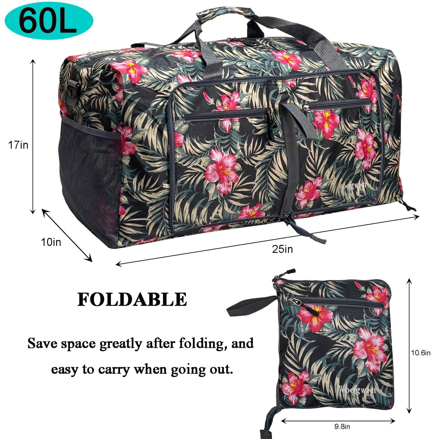 Woogwin Travel Duffel Bag Large Foldable Waterproof Overnight Bag for Beach Swim Bags Pool Sports Gym