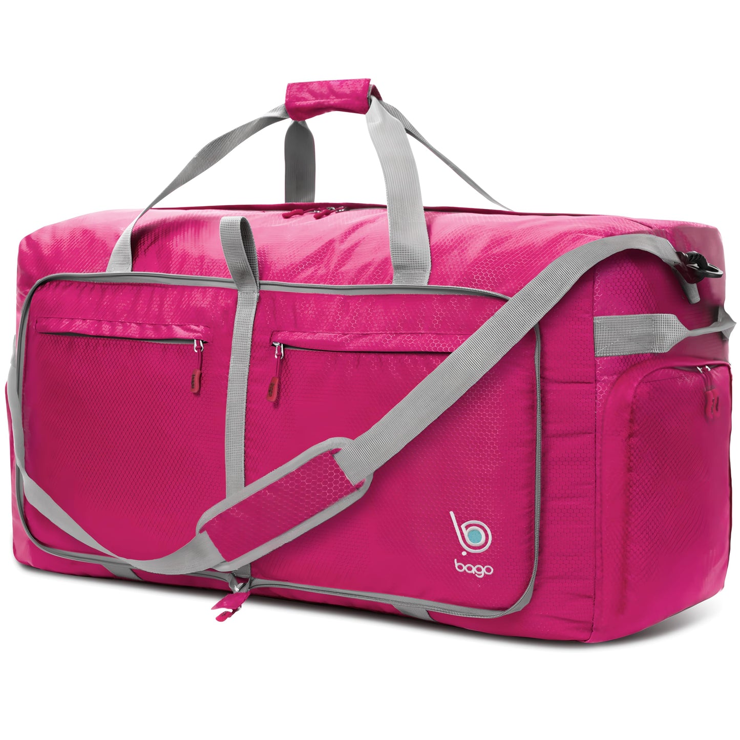 Bago Foldable Duffel Bags for Traveling Women & Men - 40L Sports Packable Duffle Bag for Travel with Shoe Compartment - Water Repellant, Heavy Duty, Lightweight Folding & Collapsible (SnowPink)
