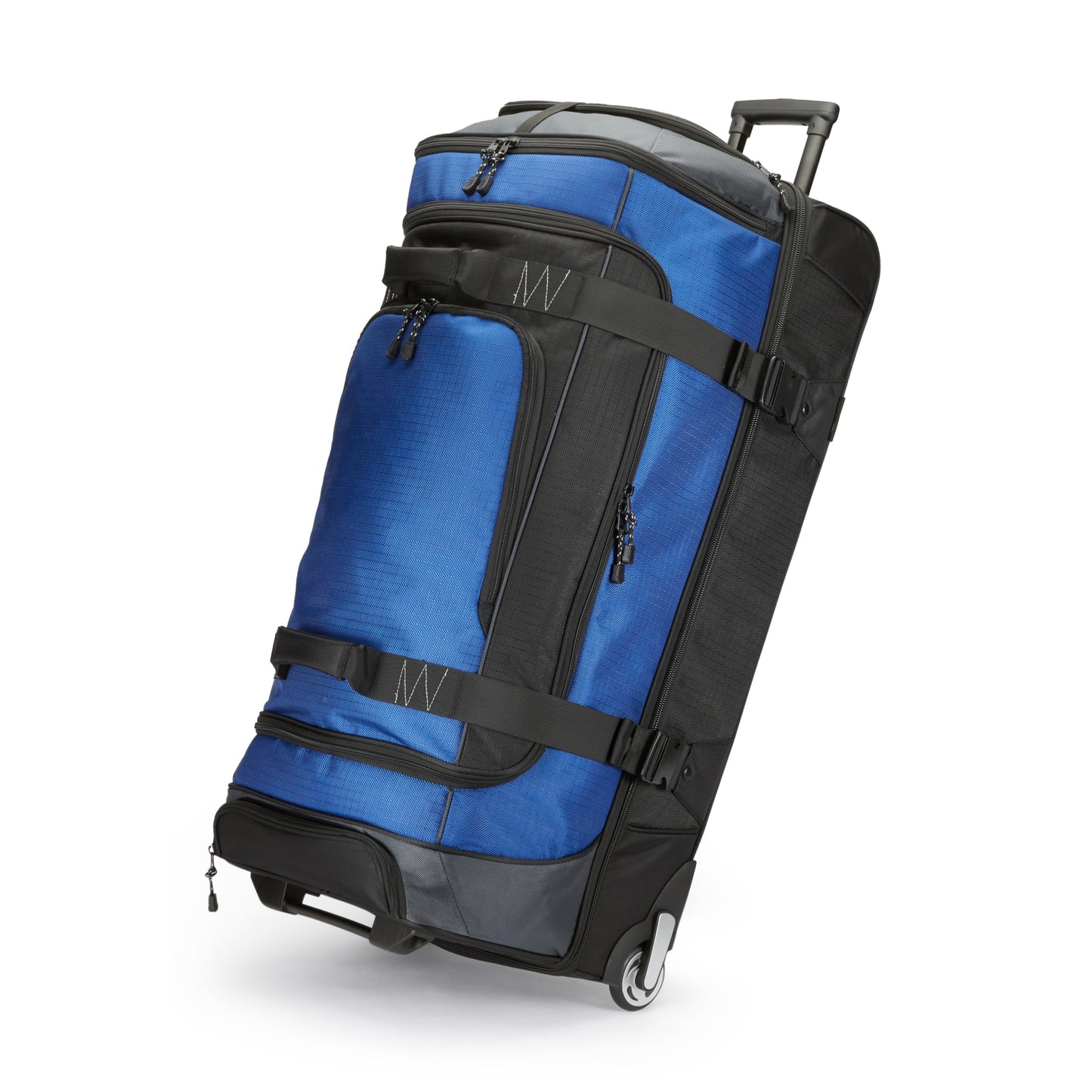 Amazon Basics 30-inch Large Rolling Duffle Bag with Wheels and Handle, Travel Duffle Bag with Durable Ripstop Polyester Material, 2 Layers of Space, Multiple Interior and Exterior Pockets, Black